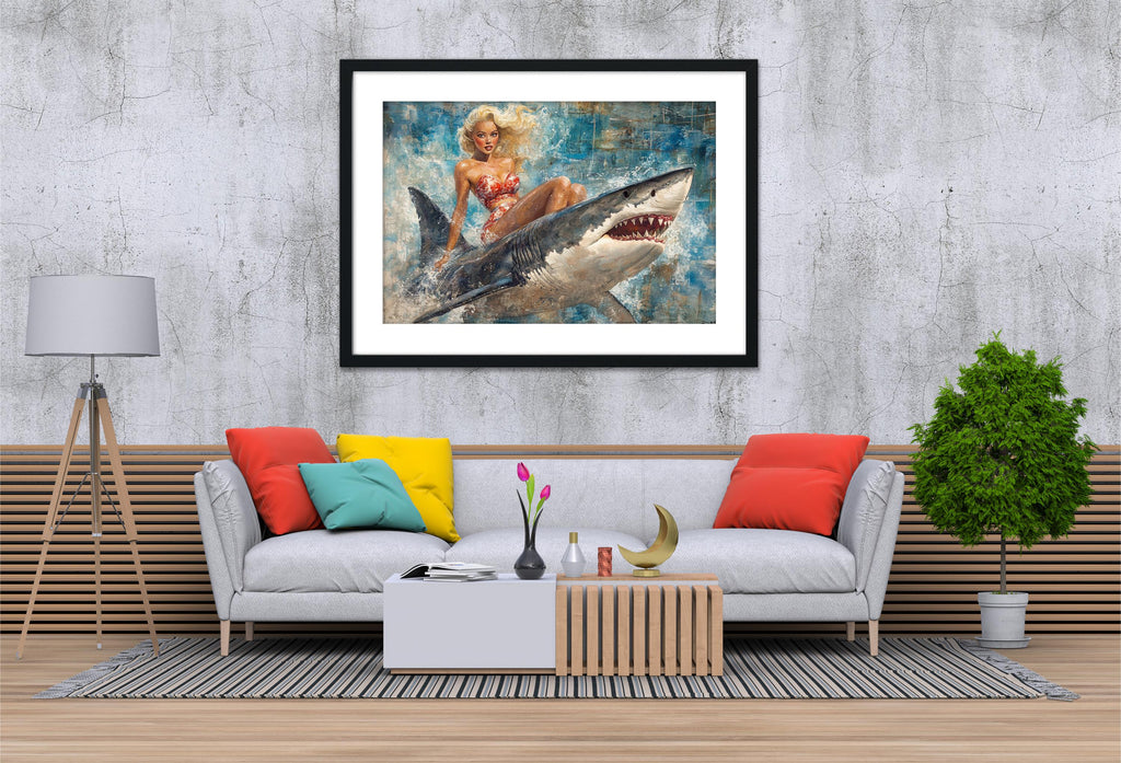 a living room with a couch and a painting on the wall