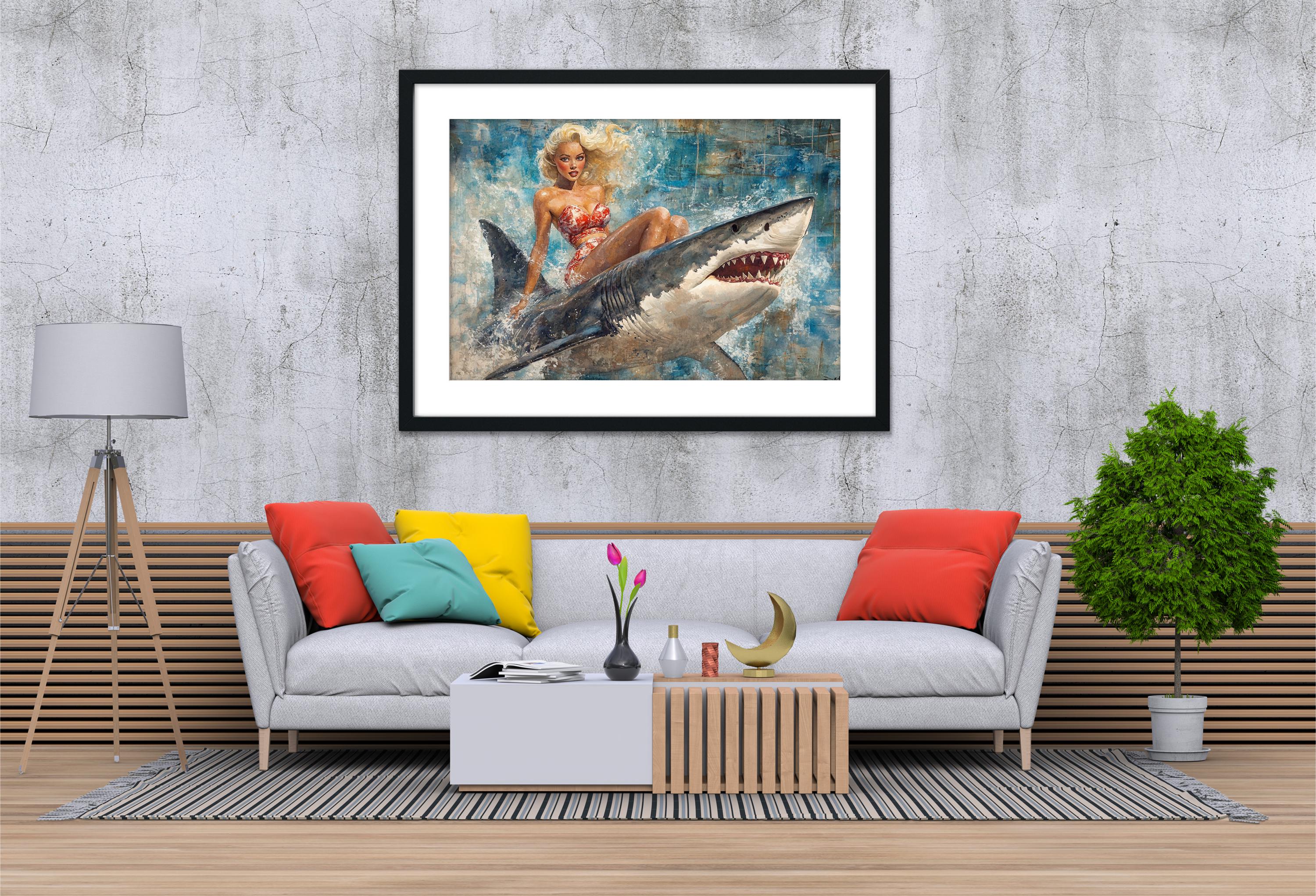 a living room with a couch and a painting on the wall