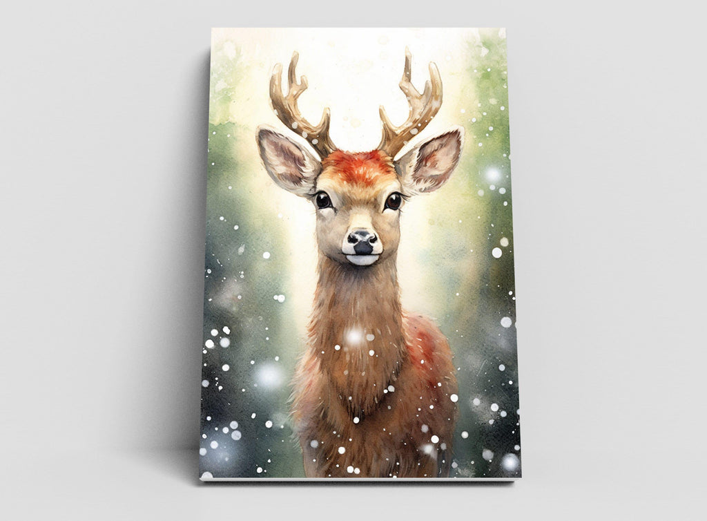 Baby Reindeer Watercolor - Festive Christmas Art, Giclee Print on Canvas, Artist Paper, Watercolor Paper, Available in Extra Large Sizes