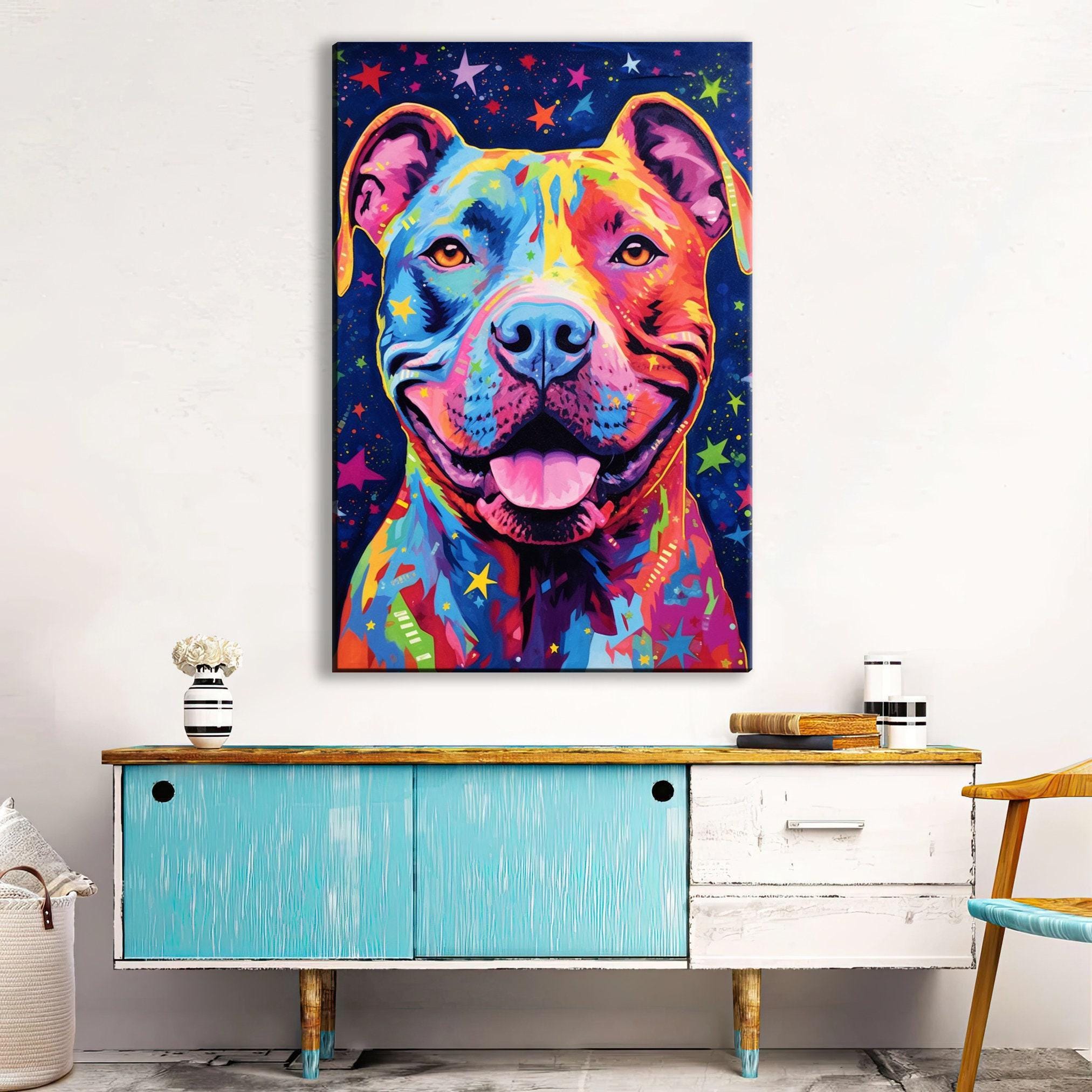 Pitbull Canvas Art – Large Canvas Print | Colorful Dog Artwork, Vibrant Pop Art Dog Print