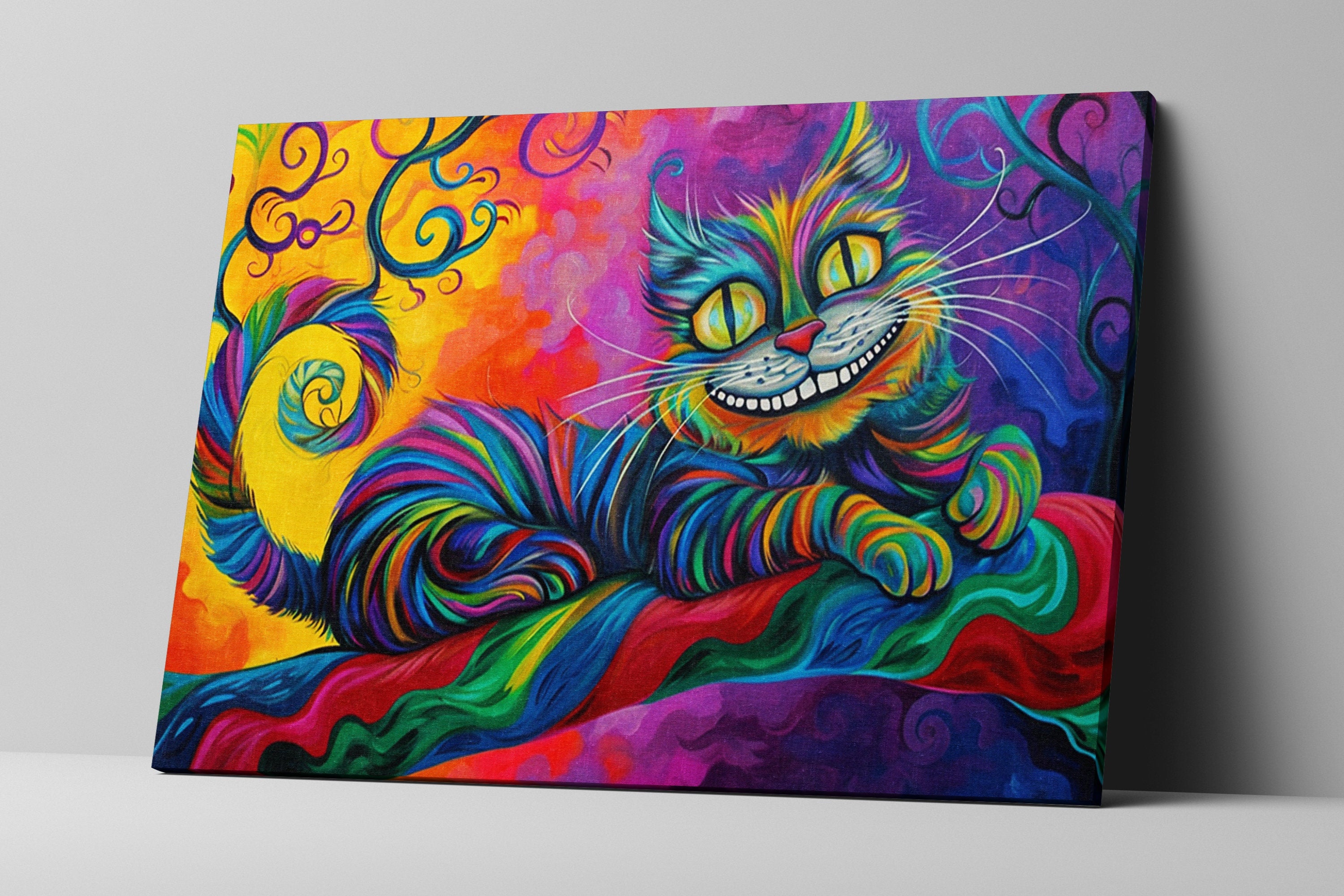 Cheshire Cat Painting – Gallery Wrapped Canvas | Fantasy Wall Art, Extra Large