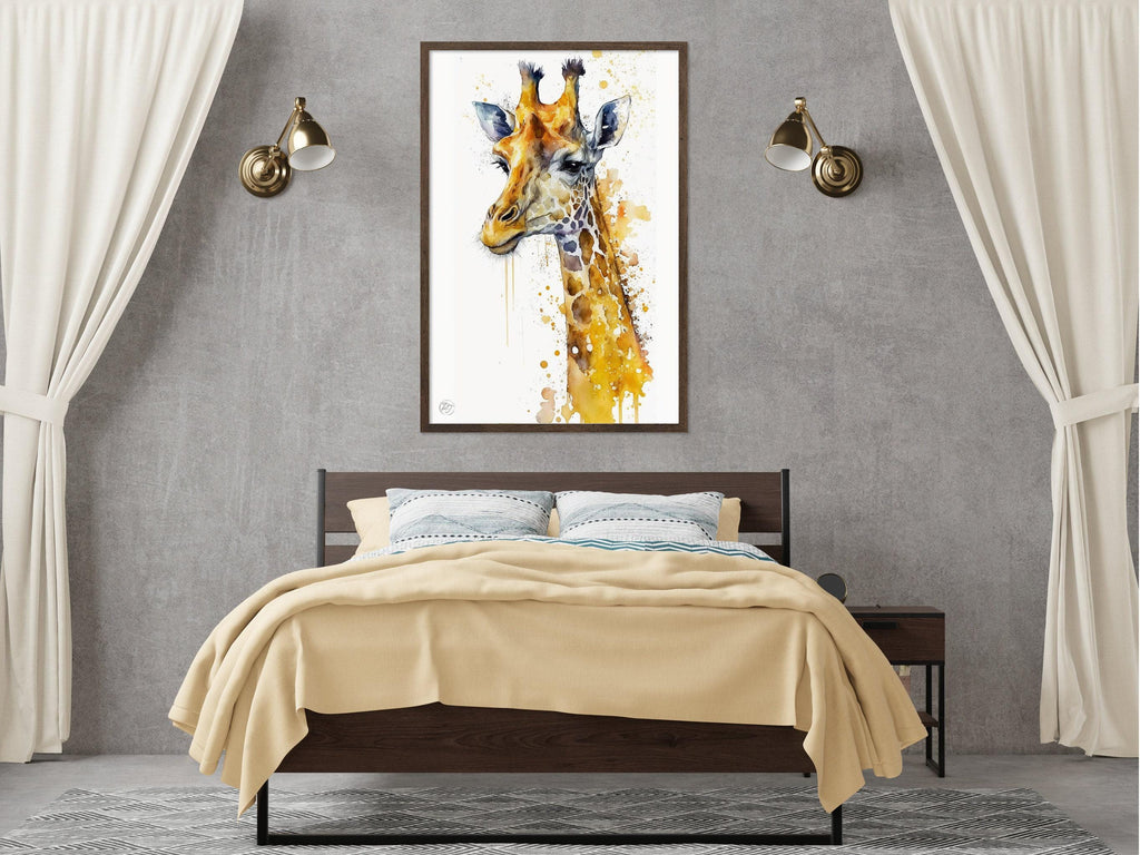 Giraffe Grace: Watercolor Giraffe Wall Art Print, Giclee Print on Canvas, Artist Paper, Watercolor Paper, Available in Extra Large Sizes