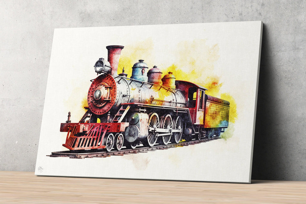 Train Travel Dreams: Watercolor Locomotive Painting, Giclee Print on Canvas, Artist Paper, Watercolor Paper, Available in Extra Large Sizes