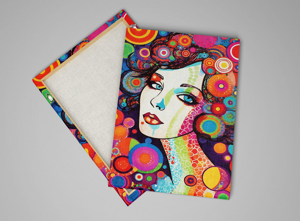 Retro Glam Canvas Art - Large Feminine Beauty Painting | Expressive Woman Face Pop Art