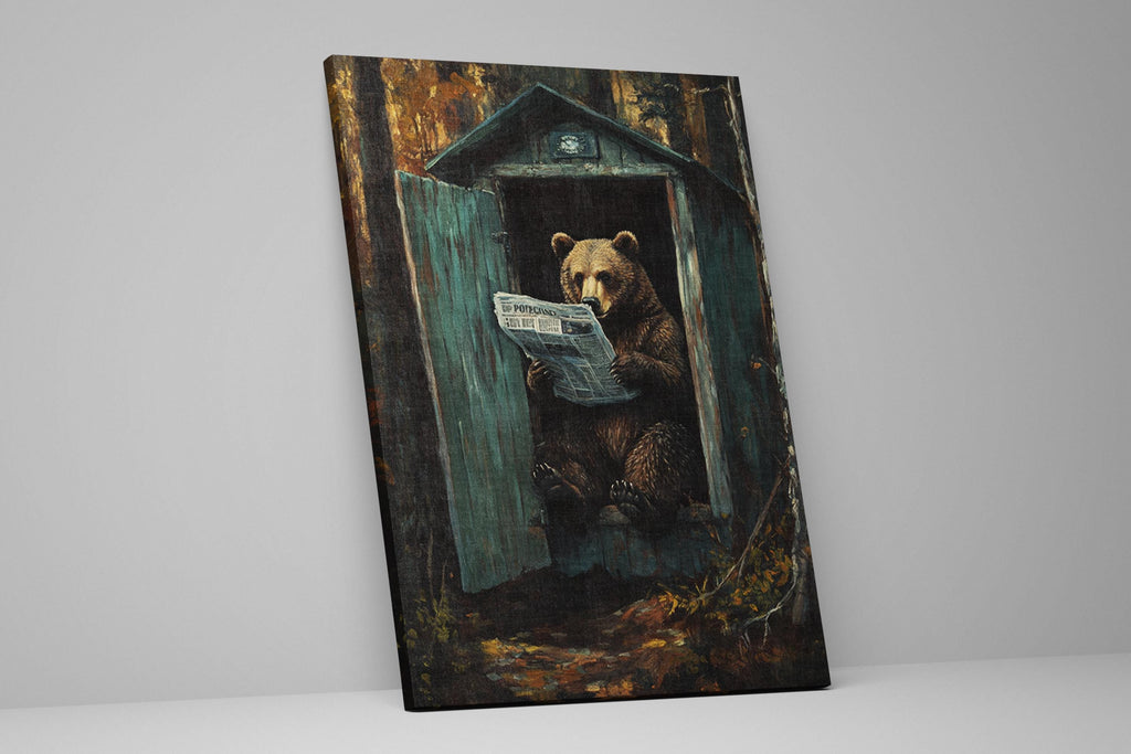 a painting of a bear reading a newspaper