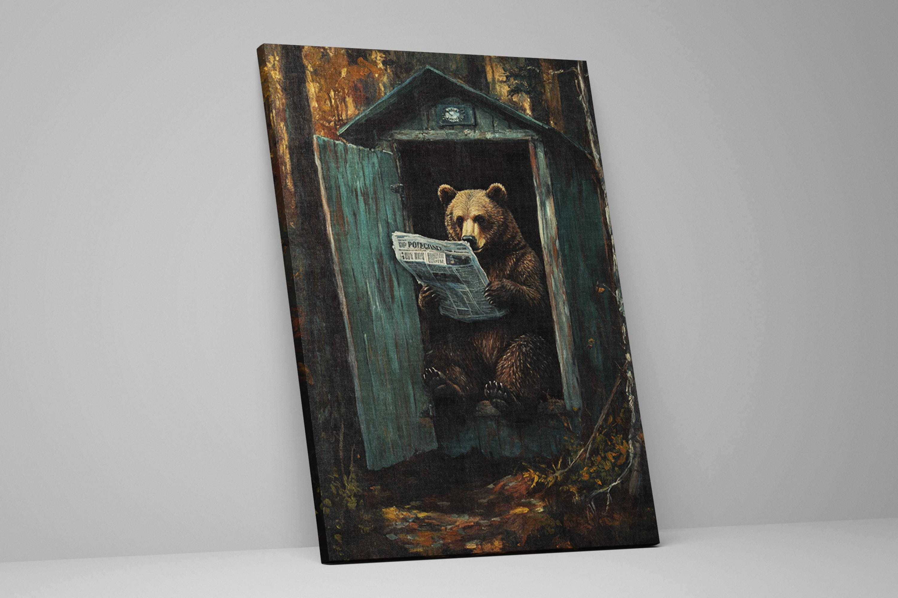 a painting of a bear reading a newspaper