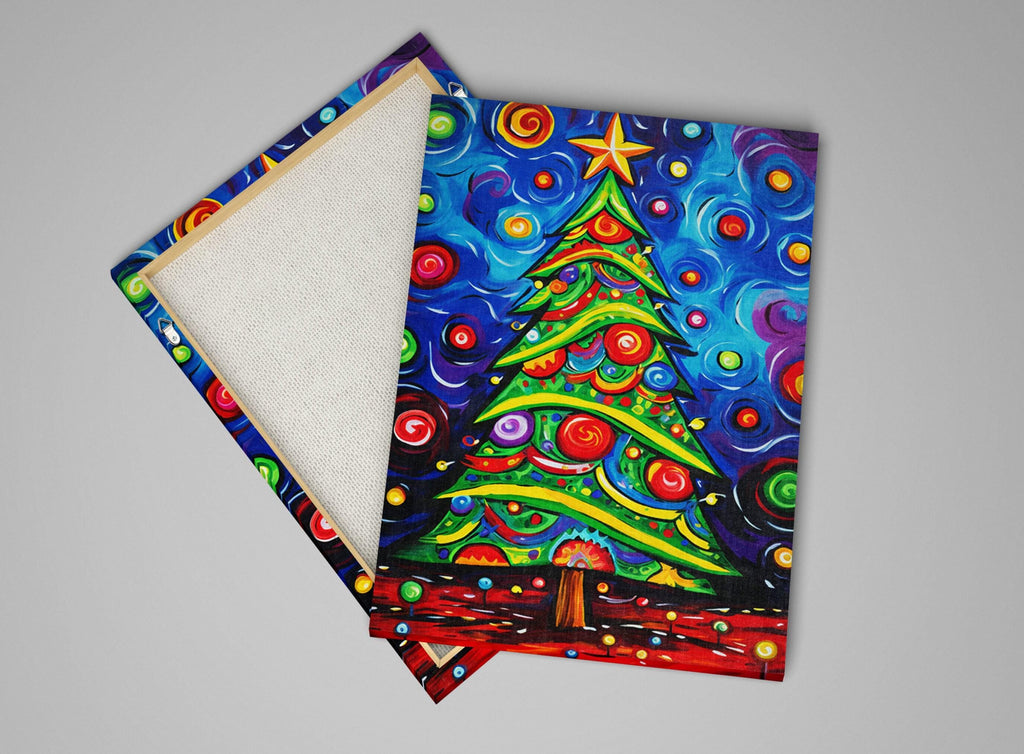 Christmas Tree Wall Art – Colorful Xmas Tree Painting on Gallery Wrapped Canvas, Large Sizes
