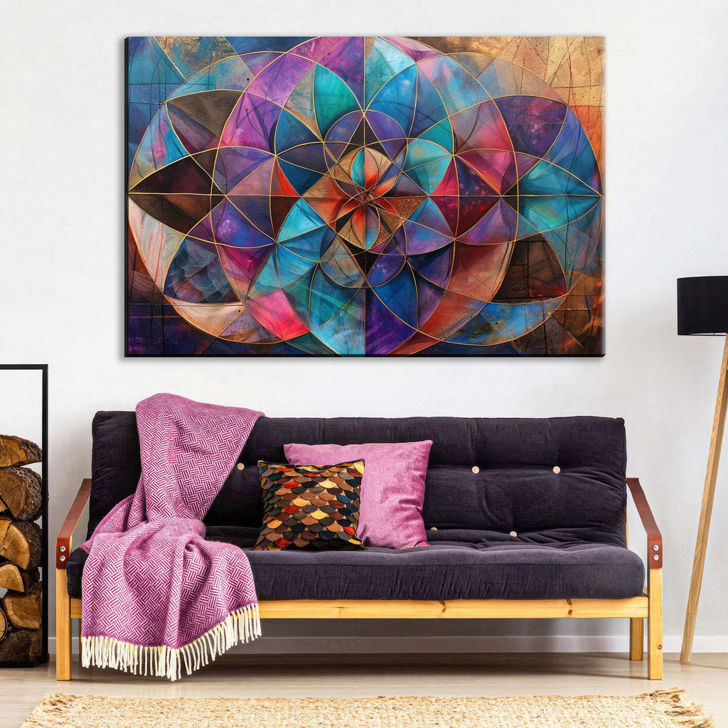 Sacred Geometry Art – Extra Large Canvas Wall Decor with Flower Pattern Design