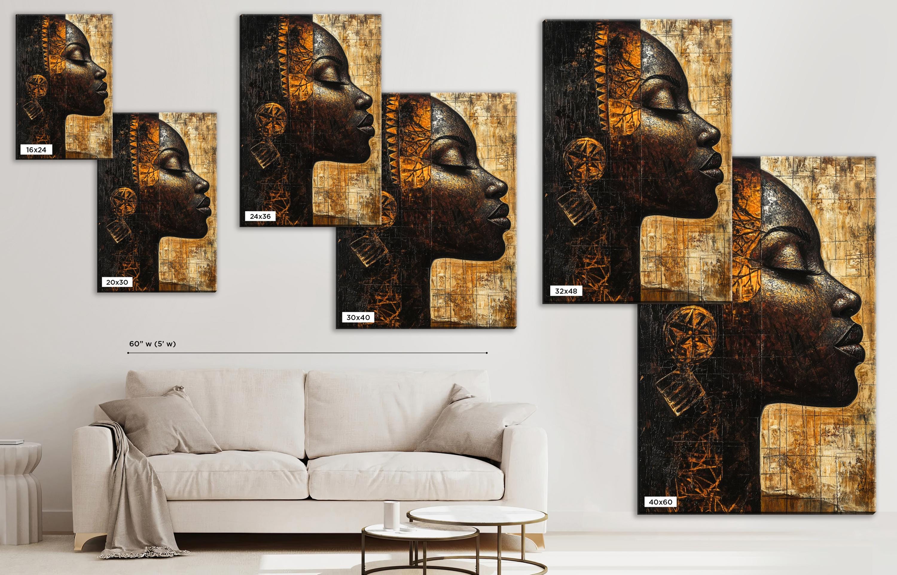 a living room with a couch and a painting on the wall