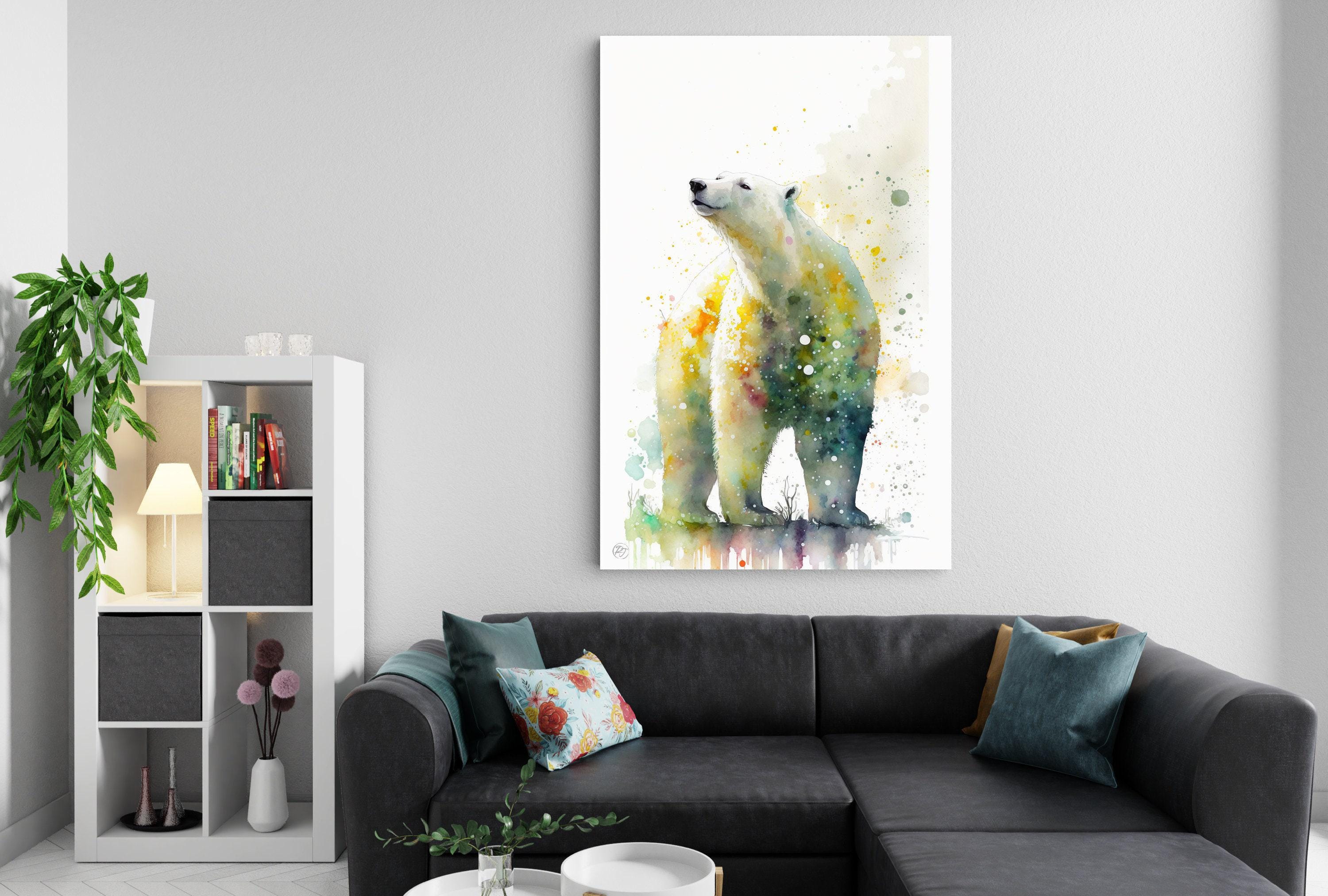 Arctic Majesty: Polar Bear Watercolor Wall Art Print, Giclee Print on Canvas, Artist Paper, Watercolor Paper, Available in Extra Large Sizes