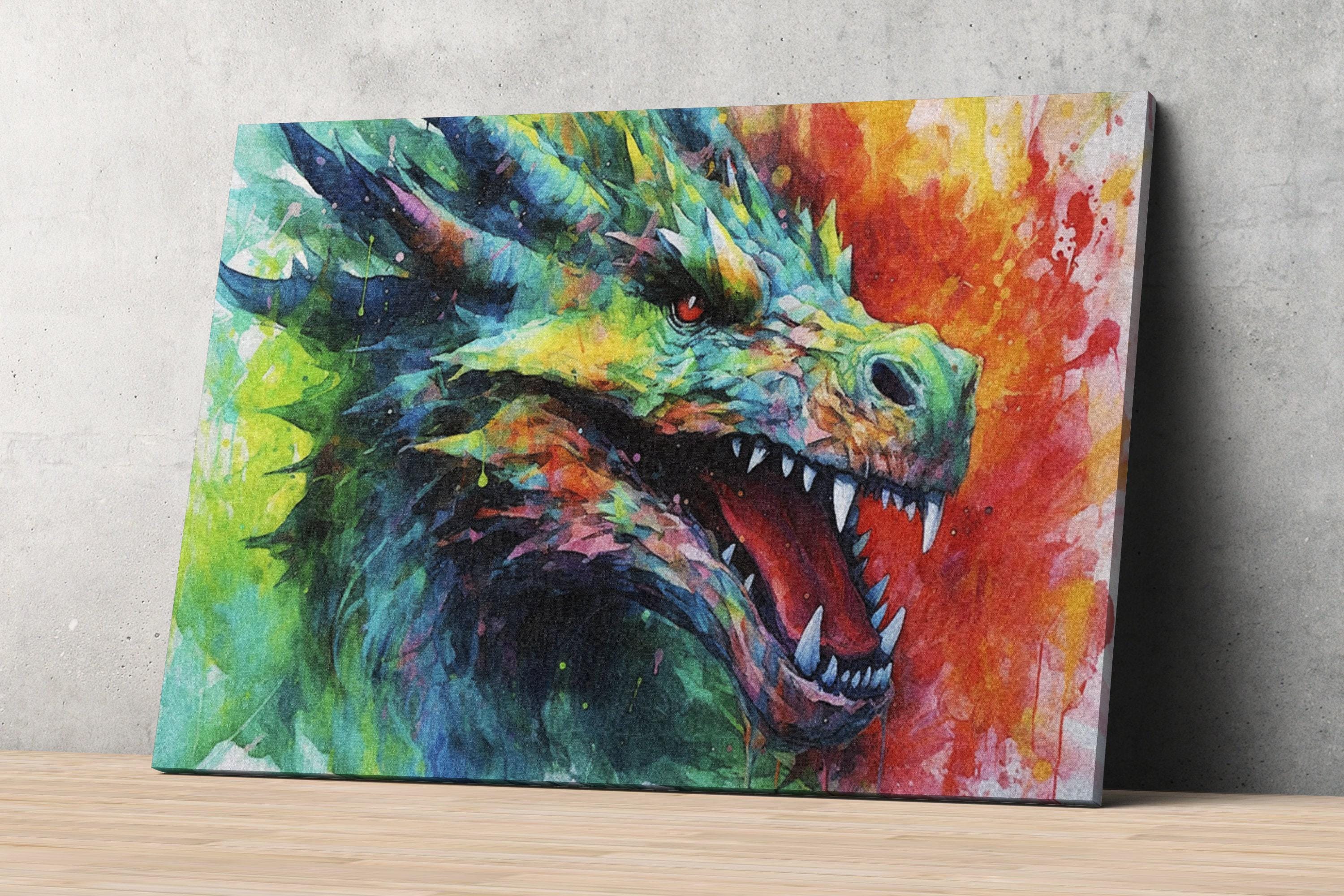 Dragon Portrait: Watercolor Wall Decor Print, Giclee Print on Canvas, Artist Paper, Watercolor Paper, Available in Extra Large Sizes