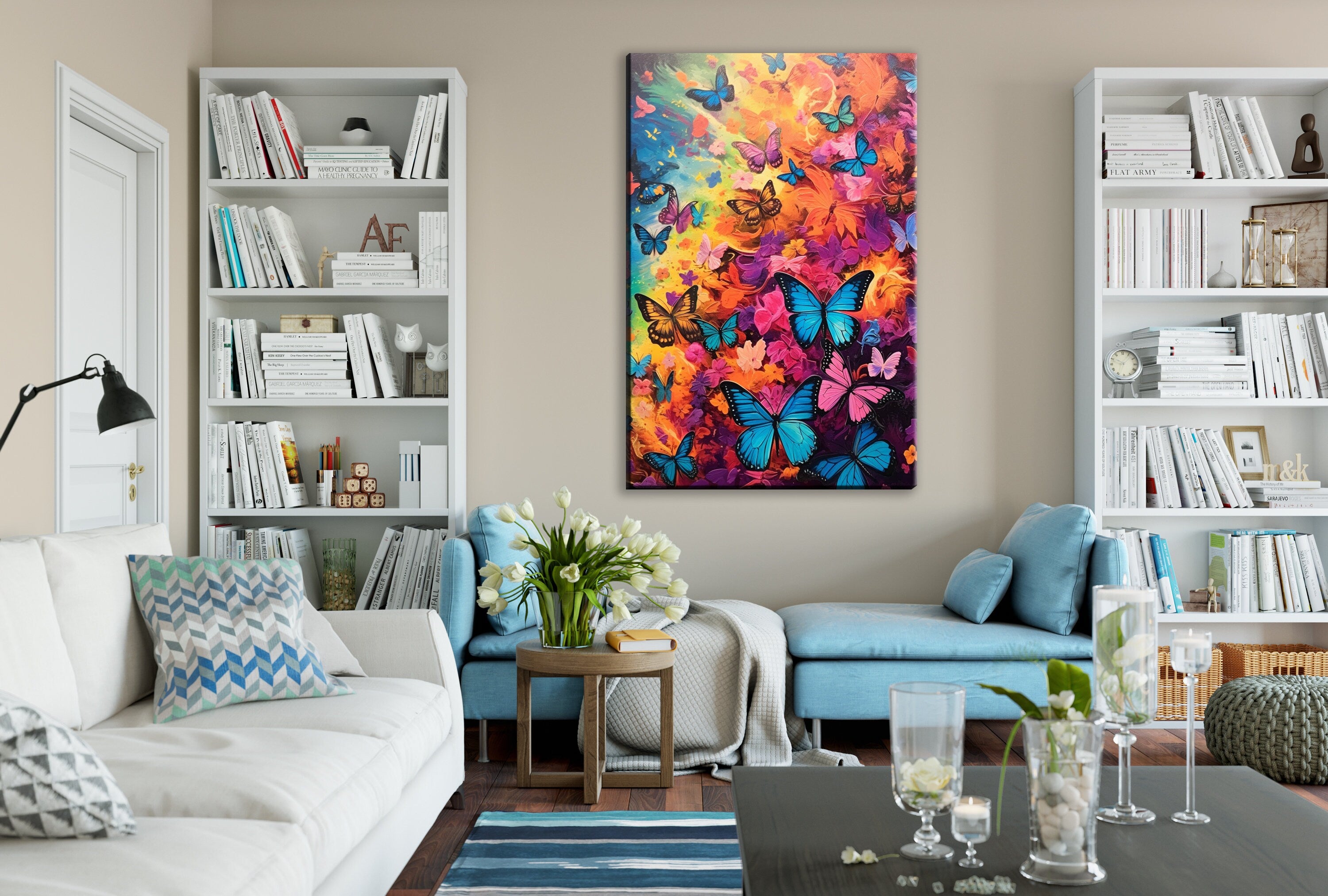 Butterflies Canvas Art - Large Colorful Nature Print | High Quality Wood Frame Canvas