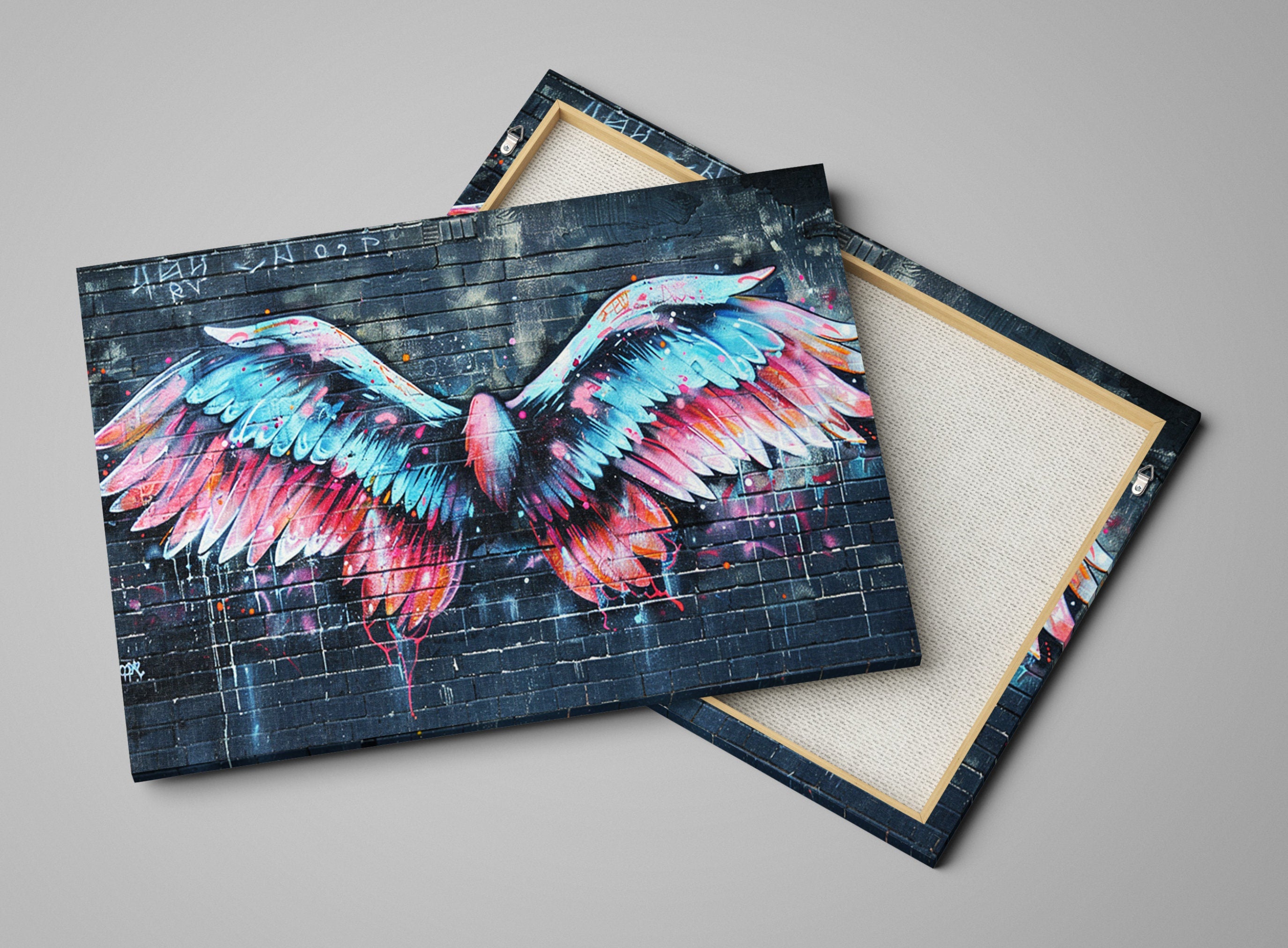 Graffiti Angel Wings Art – Vibrant Urban Street Canvas Wall Art, Ready to Hang