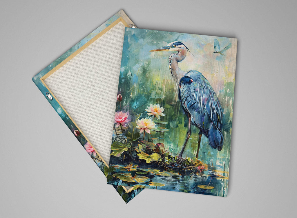 Blue Heron Wall Art – Large Coastal Canvas Art | Wetland Sanctuary Print on Gallery Wrapped Canvas