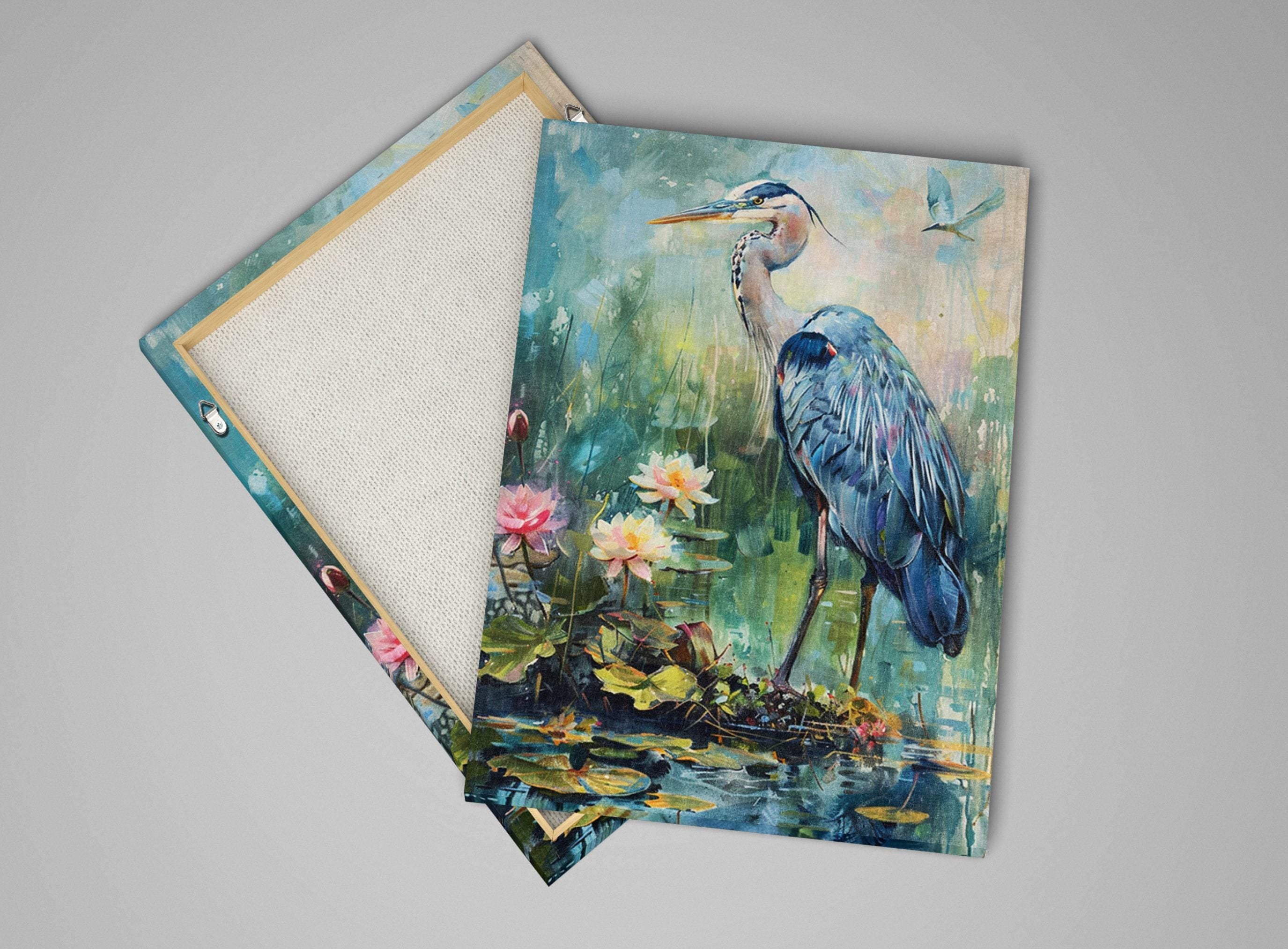 Blue Heron Wall Art – Large Coastal Canvas Art | Wetland Sanctuary Print on Gallery Wrapped Canvas