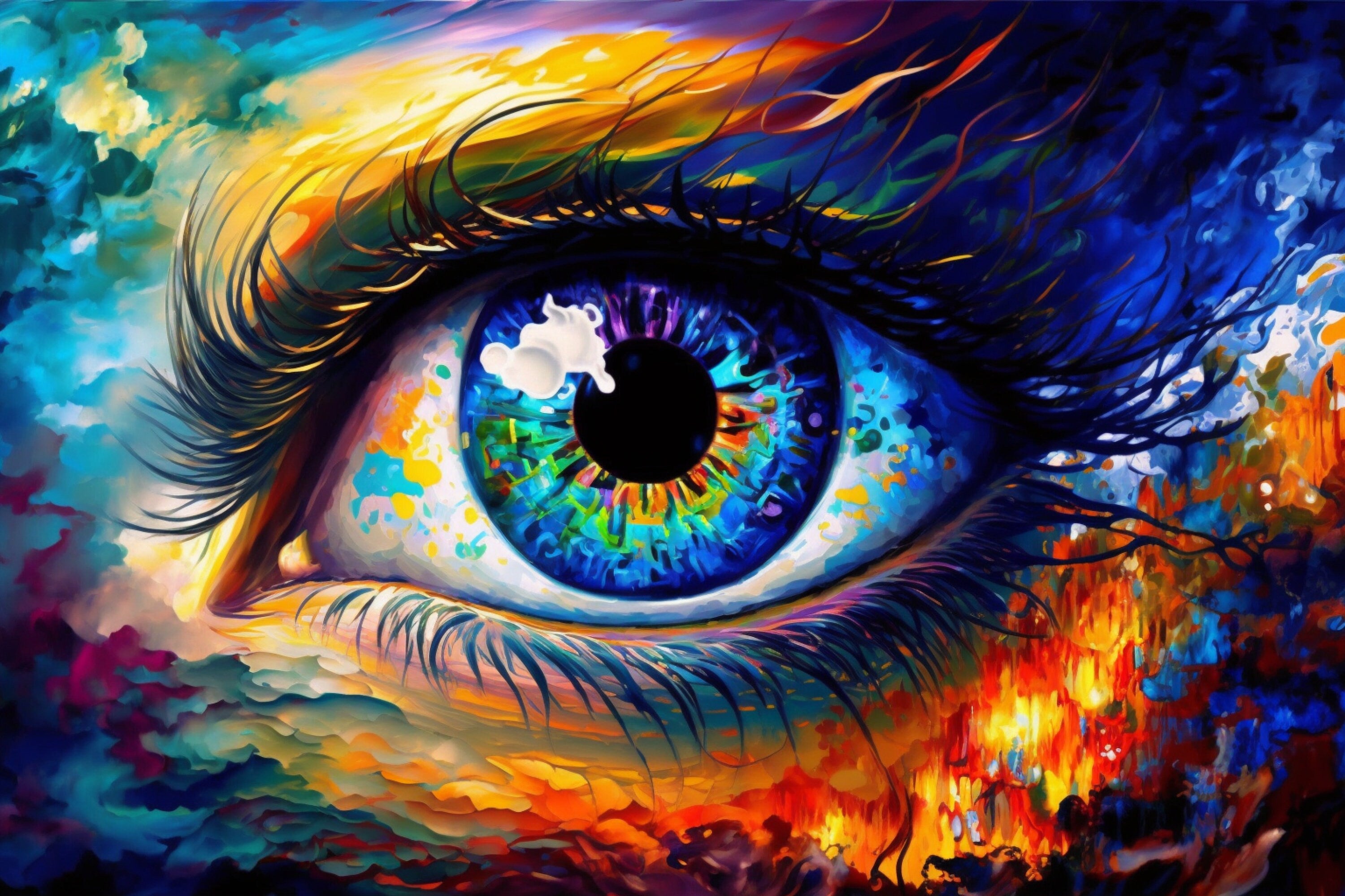 Colorful Eye Canvas – Vivid Psychedelic Eye Wall Art with Wooden Frame