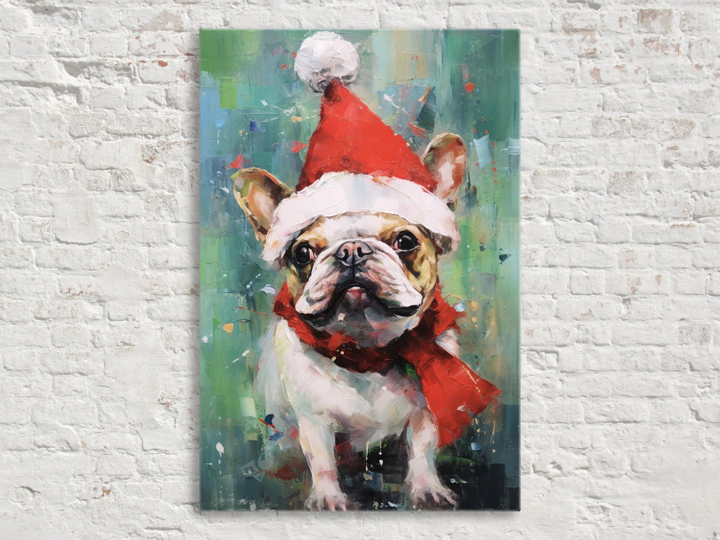 French Bulldog Christmas Art – Festive Dog Painting on Extra Large Gallery Wrapped Canvas