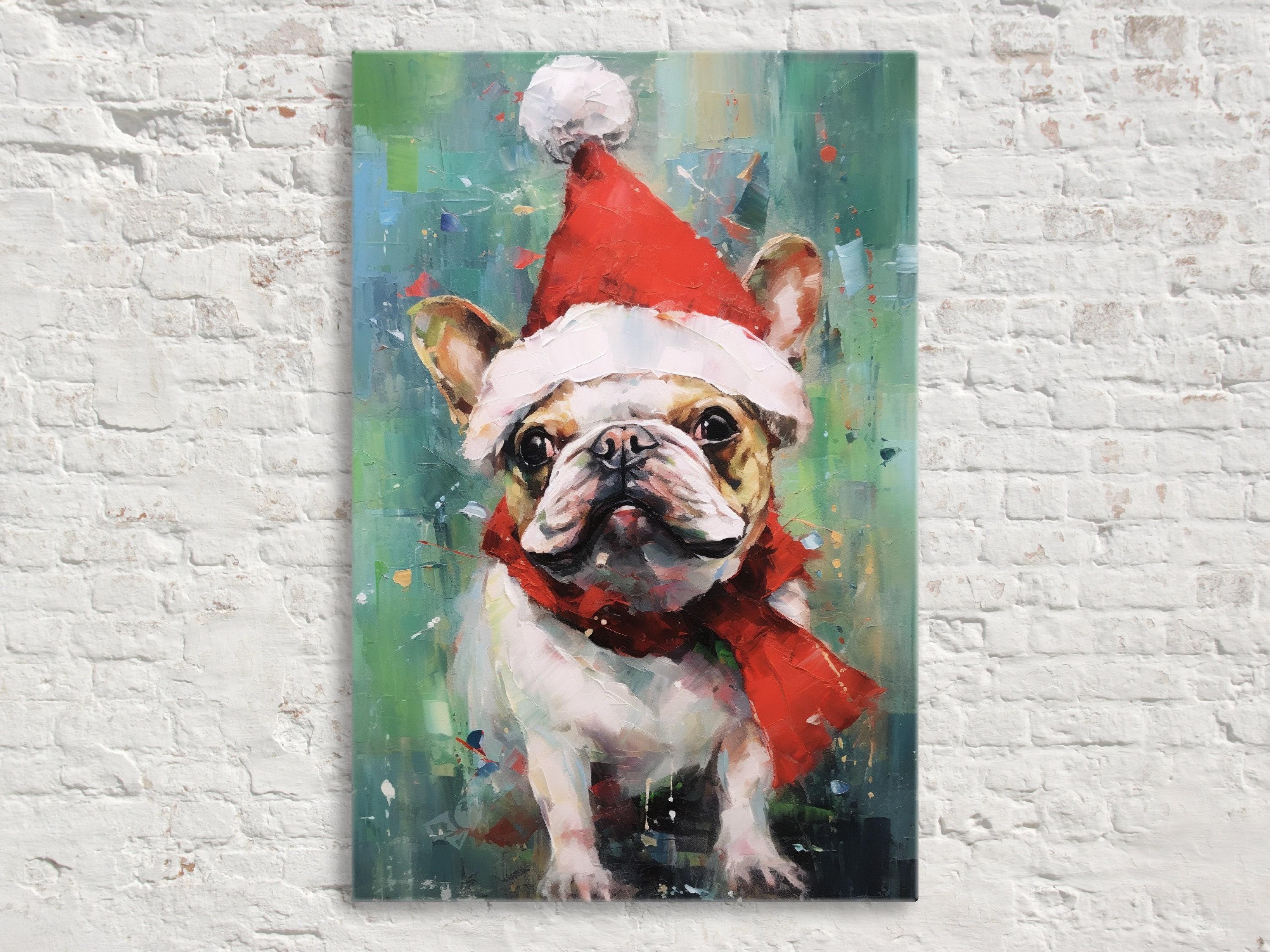 French Bulldog Christmas Art – Festive Dog Painting on Extra Large Gallery Wrapped Canvas