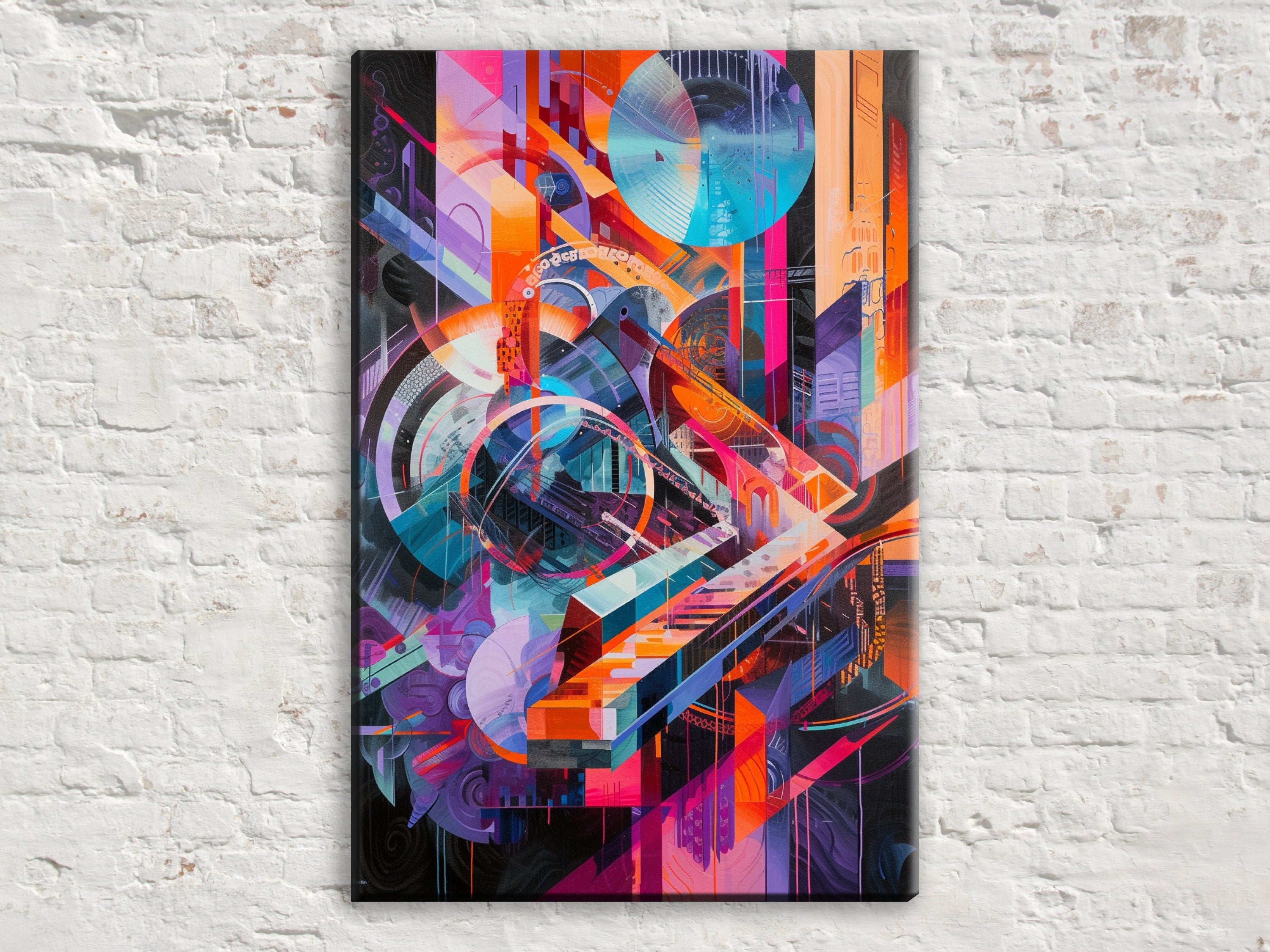 Retro Futurism Wall Art – Large Abstract Canvas | Gallery Wrapped Print, Ready to Hang