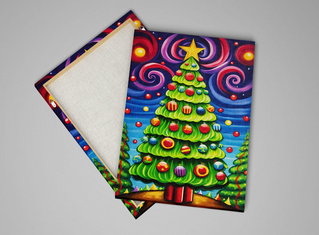 Christmas Canvas Art – Vibrant Color Burst Xmas Tree Painting on Gallery Wrapped Canvas