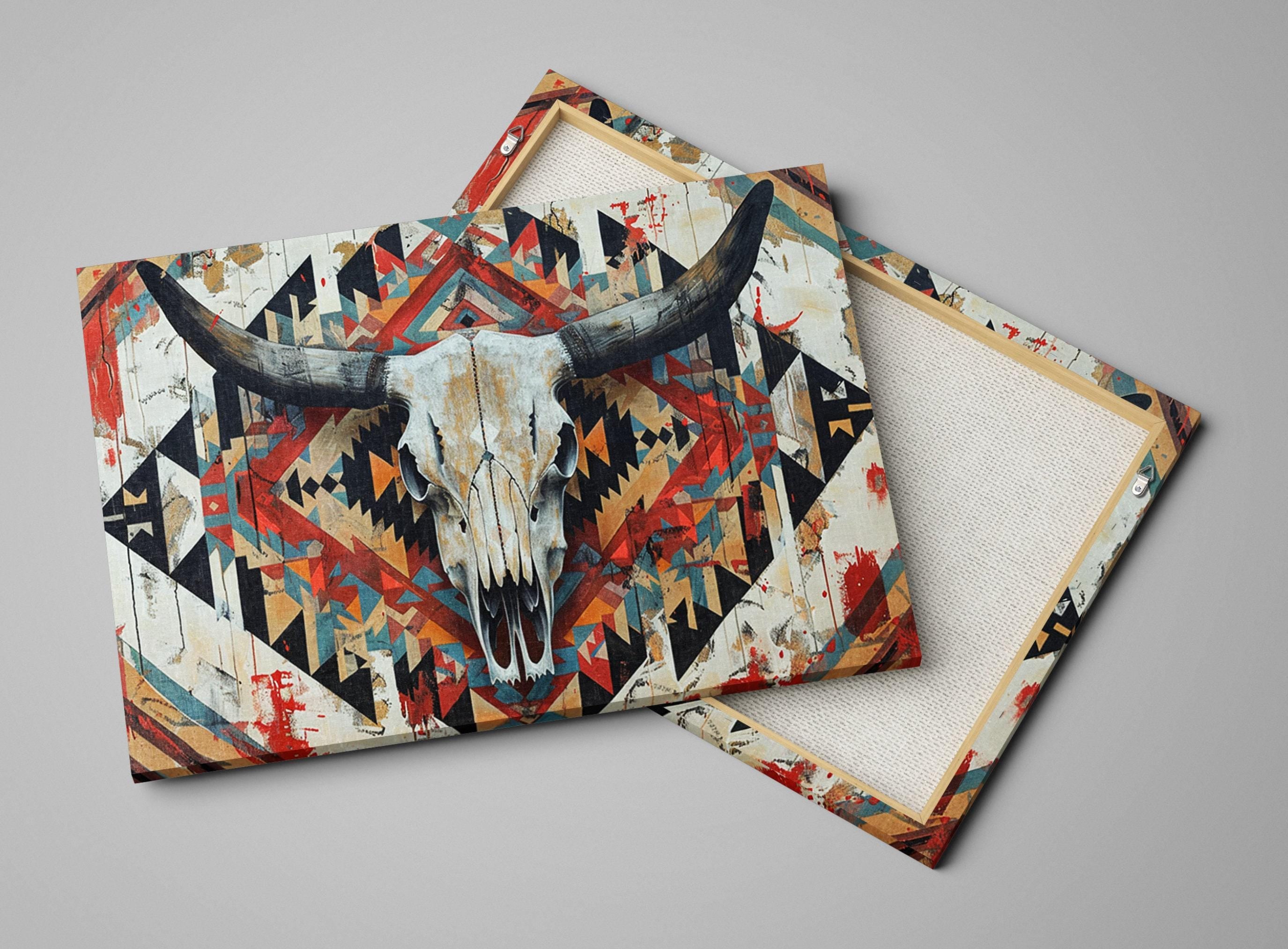 Cow Skull Wall Decor – Extra Large Canvas Art | Tribal Skull Canvas Ready to Hang