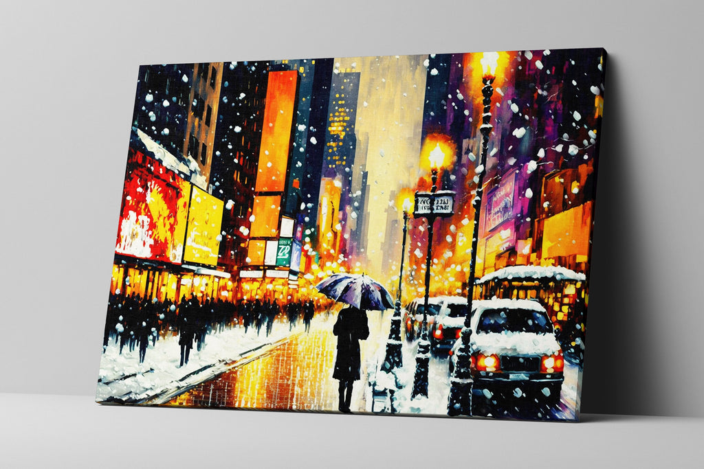 Times Square Canvas Print – Vibrant NYC Winter Art on Gallery Ready Wooden Frame