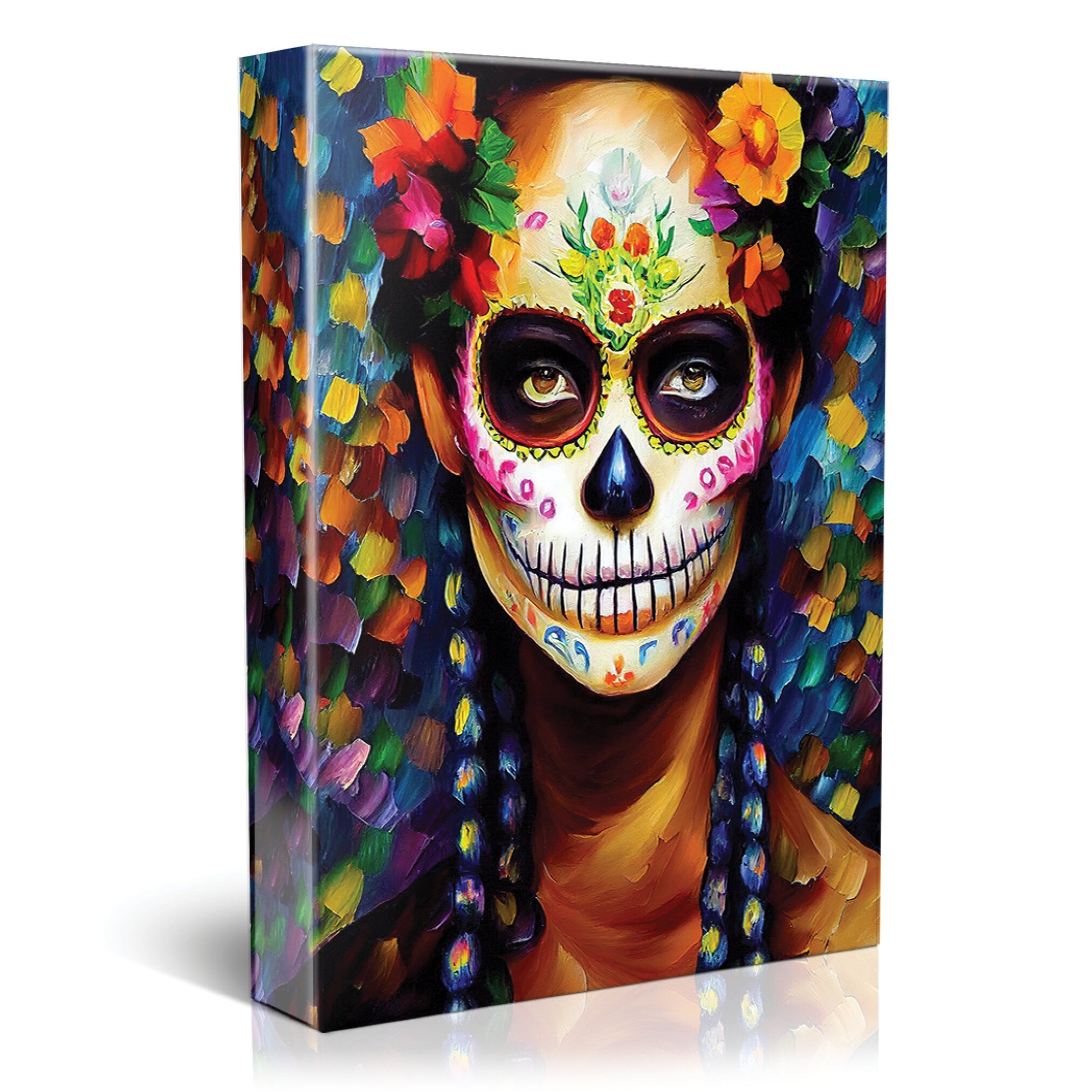 Sugar Skull Wall Art - Dia De Los Muertos Art Canvas Featuring Colorful Skull Print