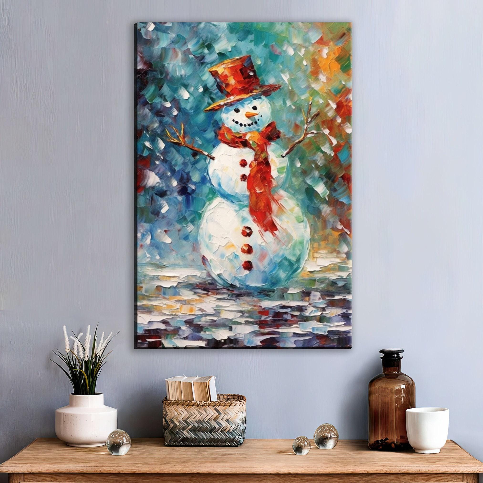 Frosty Snowman Wall Art - Xmas Canvas Print | Festive Winter Artwork on Gallery Wrapped Canvas