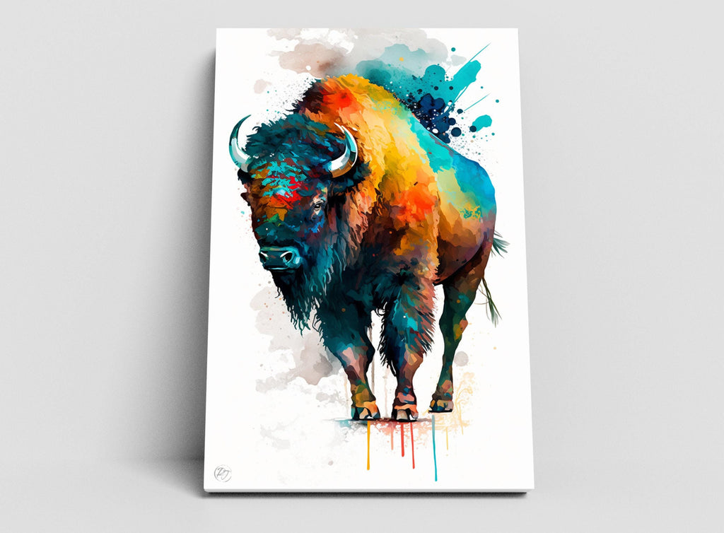 Majestic Bison: Watercolor Canvas Wall Art Print, Giclee Print on Canvas, Artist Paper, Watercolor Paper, Available in Extra Large Sizes