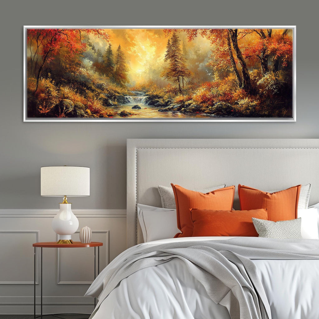 Panoramic Wall Art – Golden Hour Fall Landscape, Framed Canvas, Extra Large