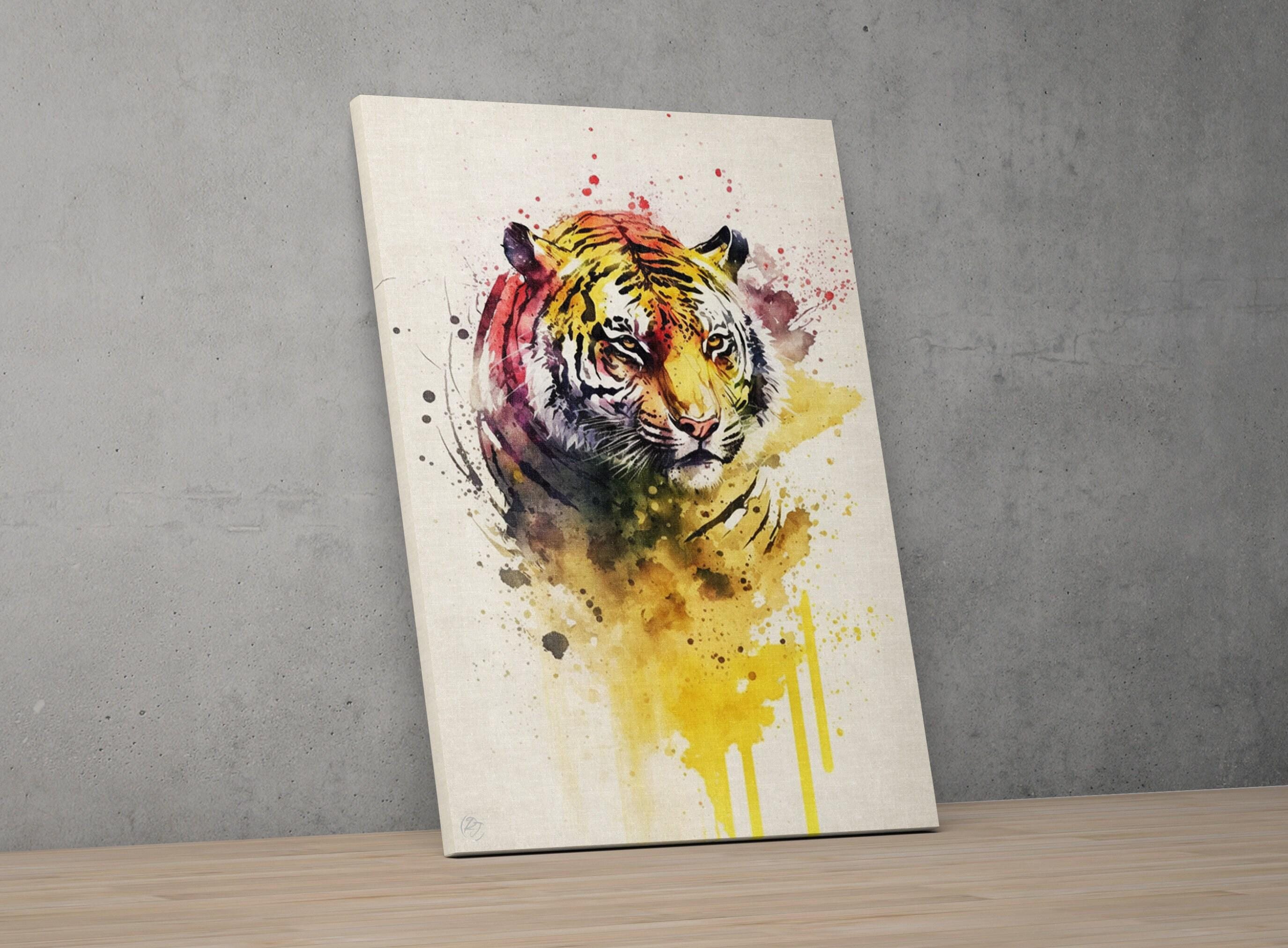 Vibrant Wild Spirit: Tiger Watercolor Wall Art, Giclee Print on Canvas, Artist Paper, Watercolor Paper, Available in Extra Large Sizes