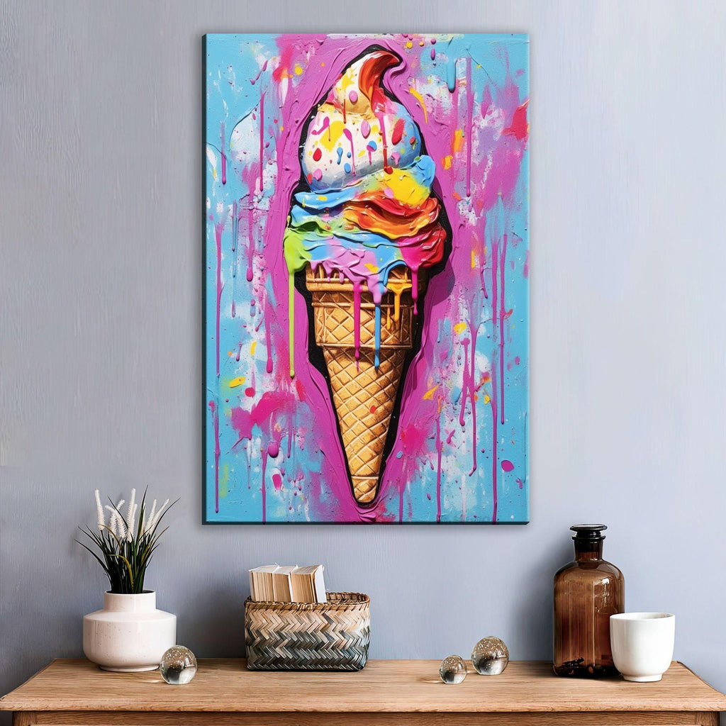 Ice Cream Pop Art - Large Canvas Print | Vibrant Colorful Ice Cream Cone Art