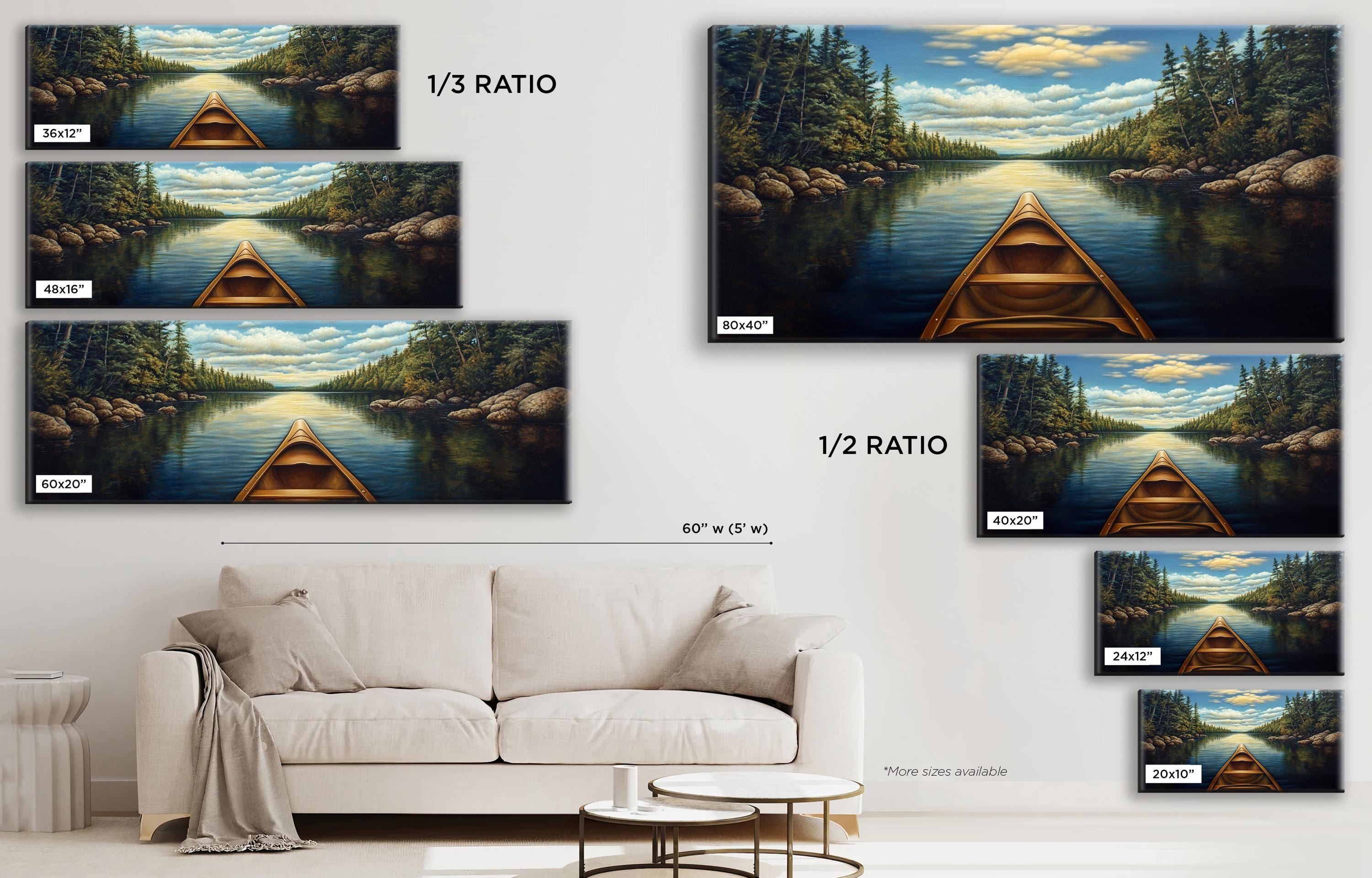 a living room with a white couch and paintings on the wall