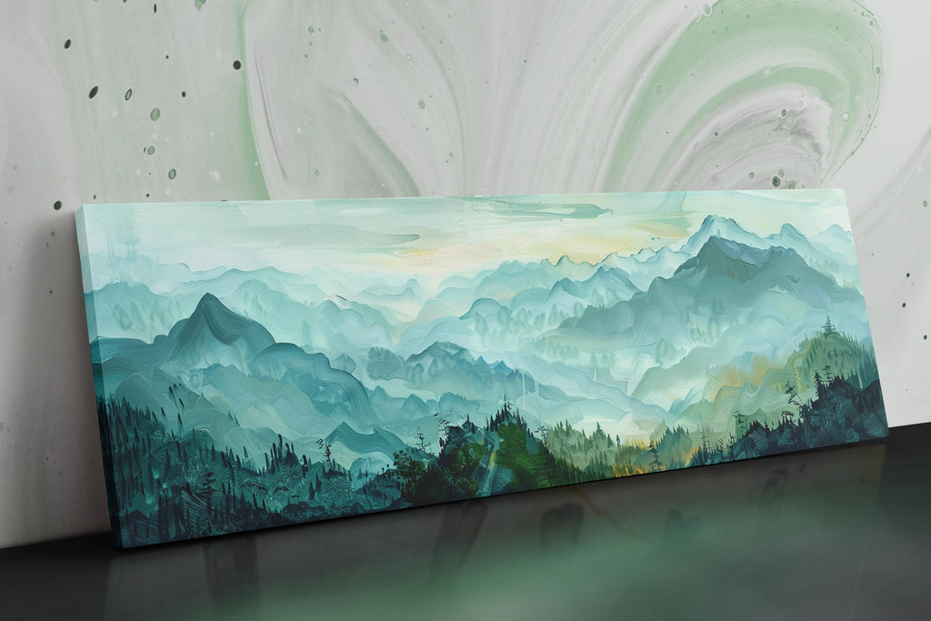Panoramic Mountain Canvas - Large Wall Art | Framed Canvas Art, Green Blue Mountains