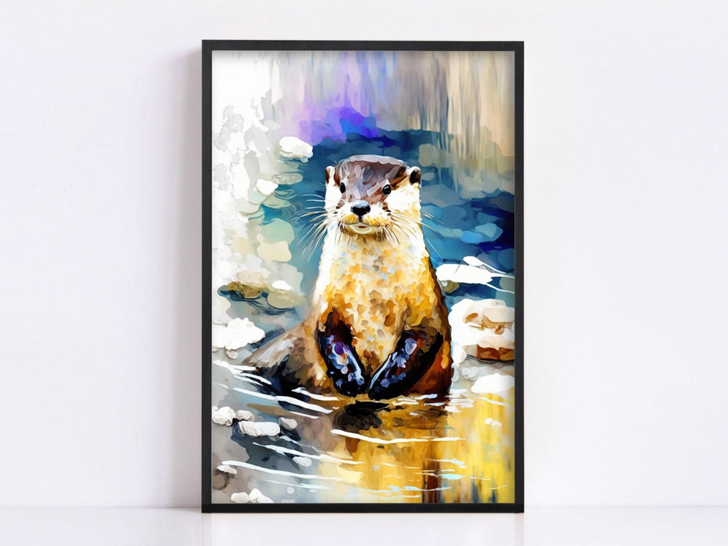 Playful River Otter: Watercolor Otter Wall Art Print, Giclee Print on Canvas, Artist Paper, Watercolor Paper, Available in Extra Large Sizes