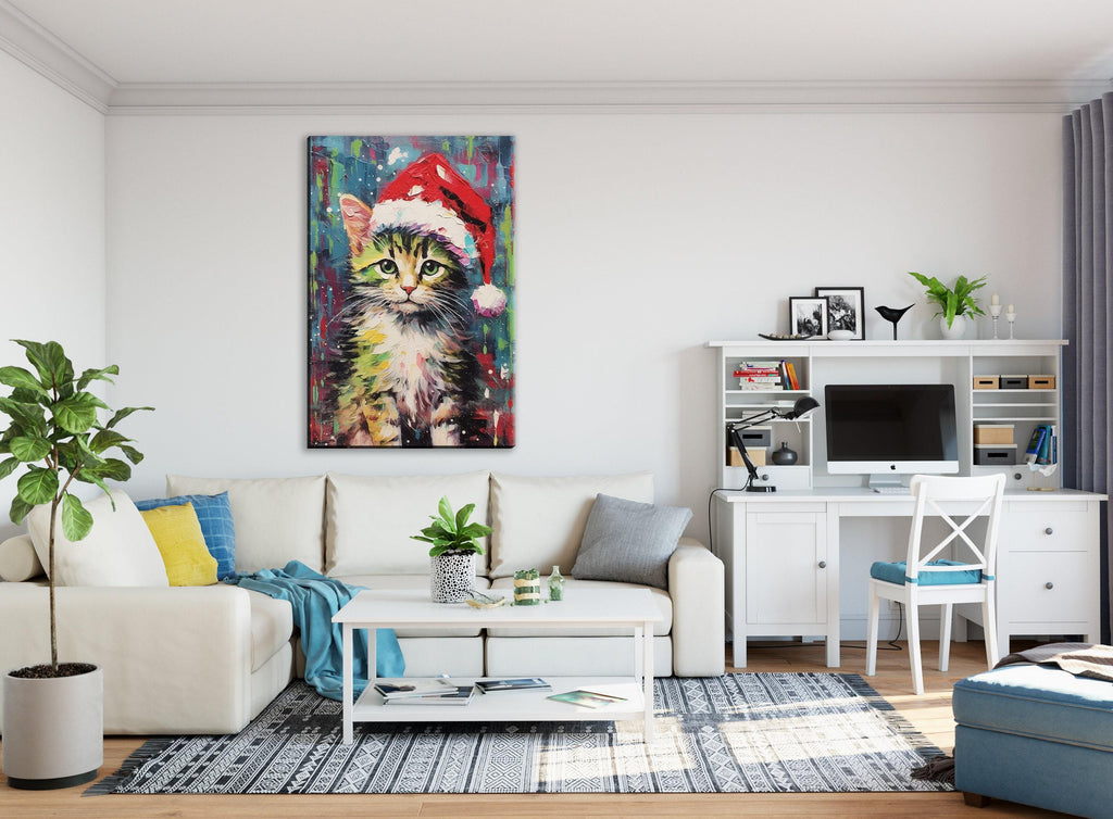 Christmas Kitten Art Print – Cute Holiday Kitten Print on Gallery Wrapped Canvas
