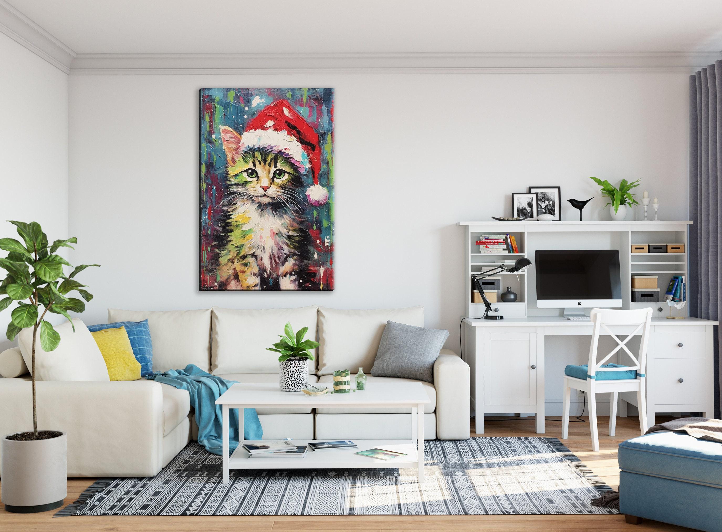 Christmas Kitten Art Print – Cute Holiday Kitten Print on Gallery Wrapped Canvas