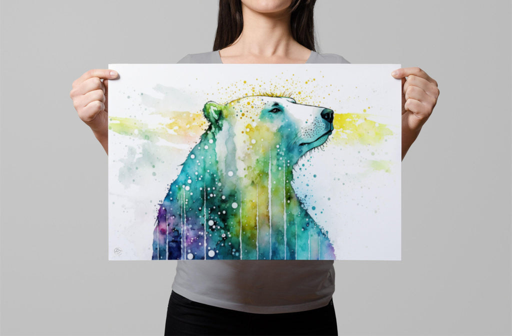 Arctic Beauty: Polar Bear Watercolor Painting, Giclee Print on Canvas, Artist Paper, Watercolor Paper, Available in Extra Large Sizes