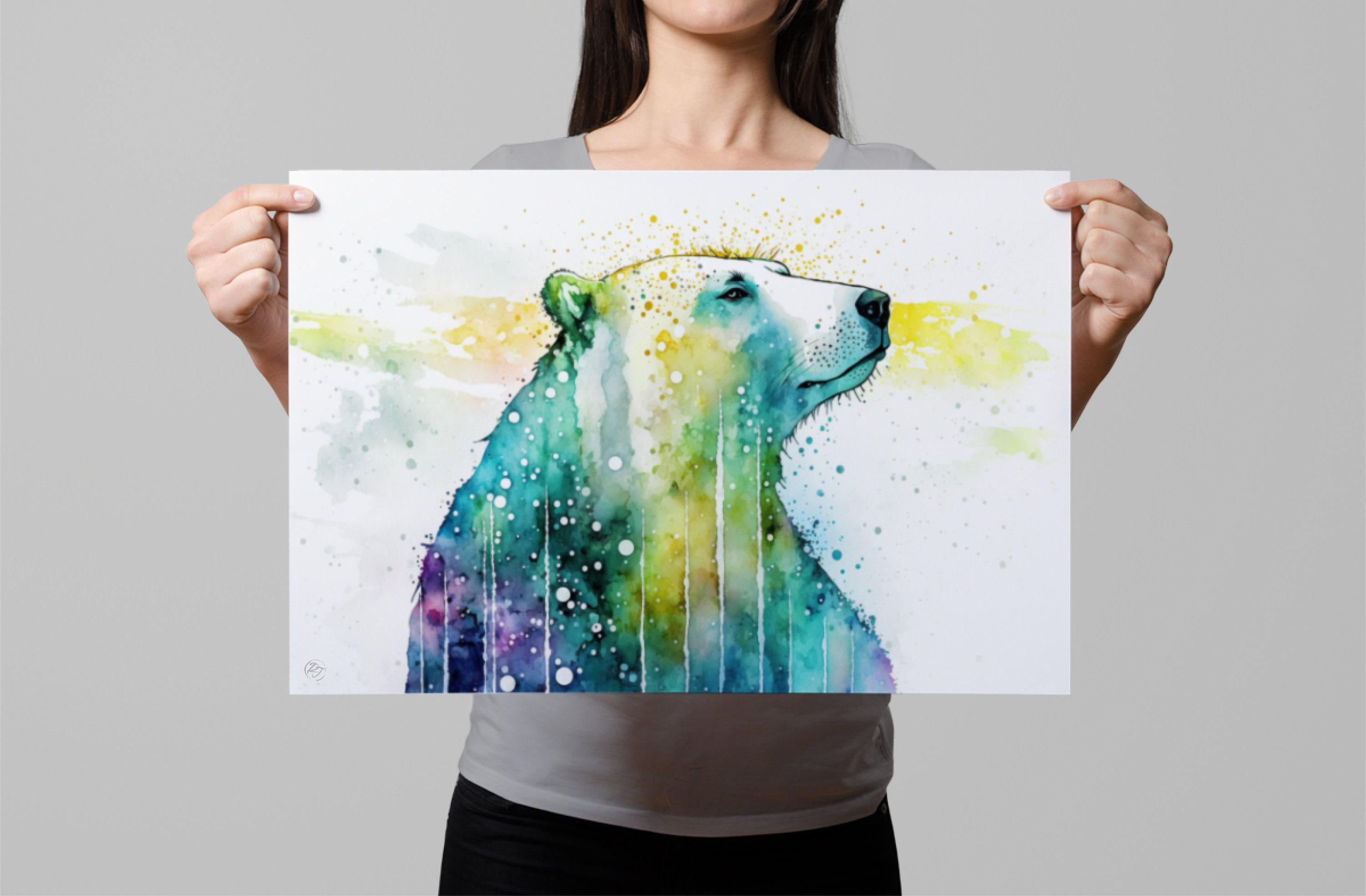 Arctic Beauty: Polar Bear Watercolor Painting, Giclee Print on Canvas, Artist Paper, Watercolor Paper, Available in Extra Large Sizes