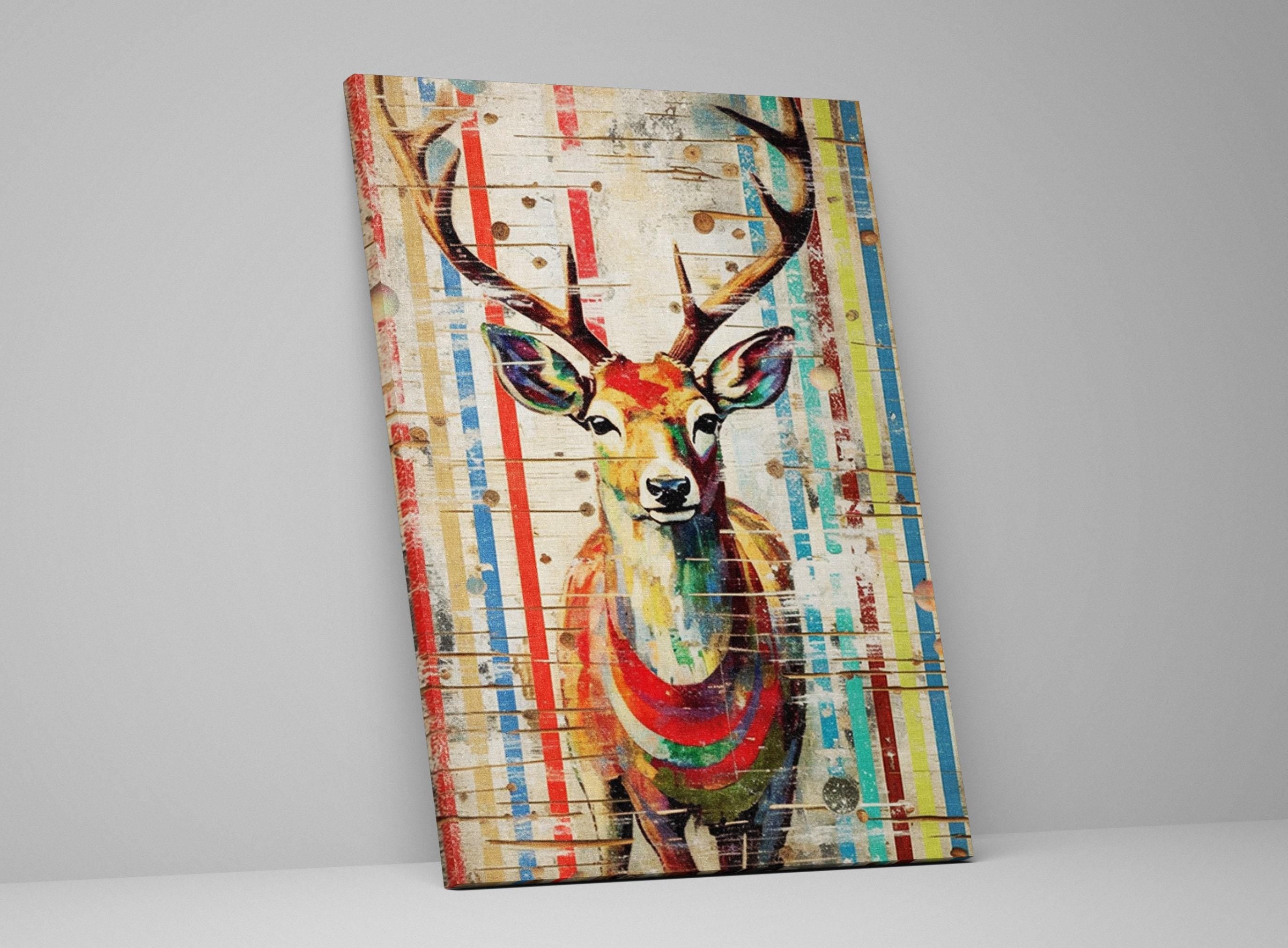 Reindeer Canvas Art – Woodland Christmas Wall Decor | Gallery Wrapped Holiday Print