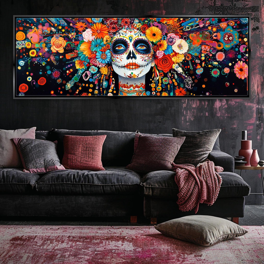 Dia de los Muertos Canvas - Panoramic Wall Art | Oversized Latin Framed Canvas Ready to Hang