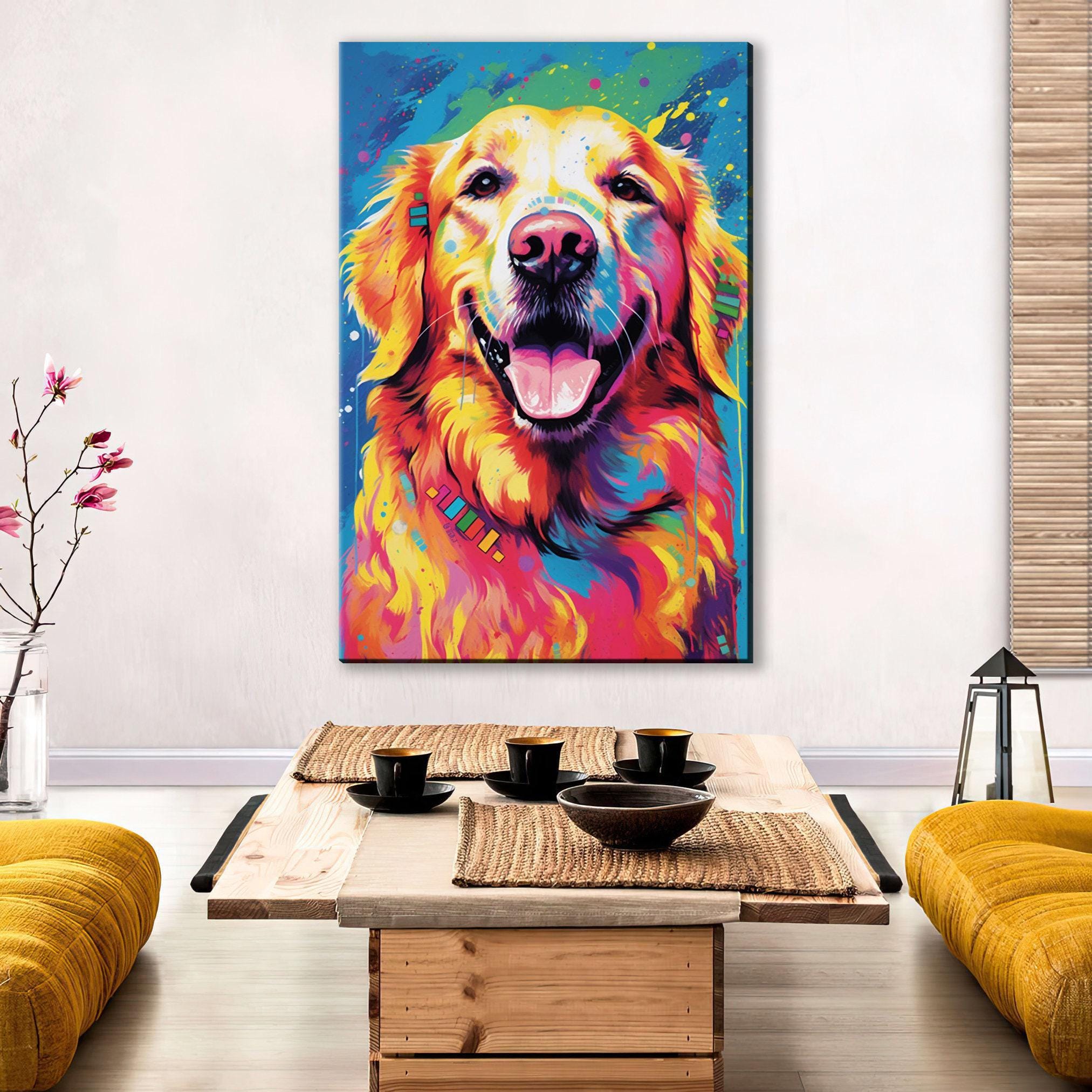 Golden Retriever Canvas - Large Vibrant Dog Wall Art Print | Gallery Ready Pet Portrait Decor