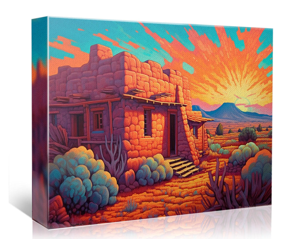 Spanish Adobe Canvas - Gallery Wrapped Large Southwest Landscape Wall Art, Ready to Hang
