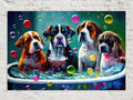 Dog Bath Canvas – Vibrant Colorful Dogs Playing Art on Gallery Ready Canvas