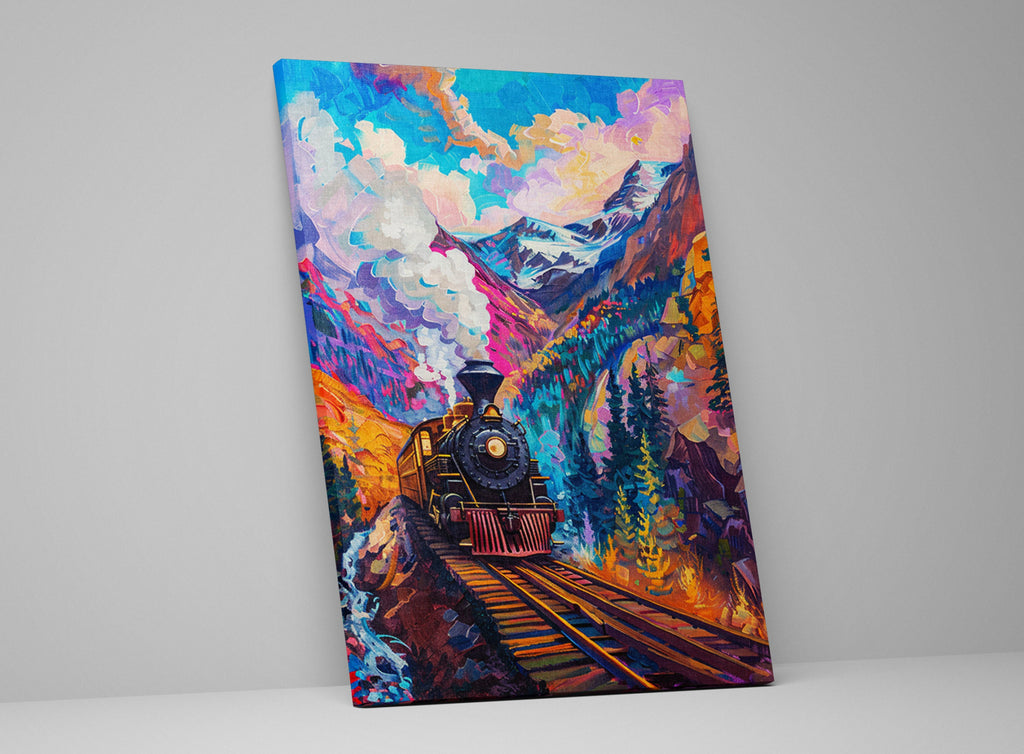 Train Canvas Art - Industrial Colorful Pop Art Canvas | Gallery Wrapped, Ready to Hang