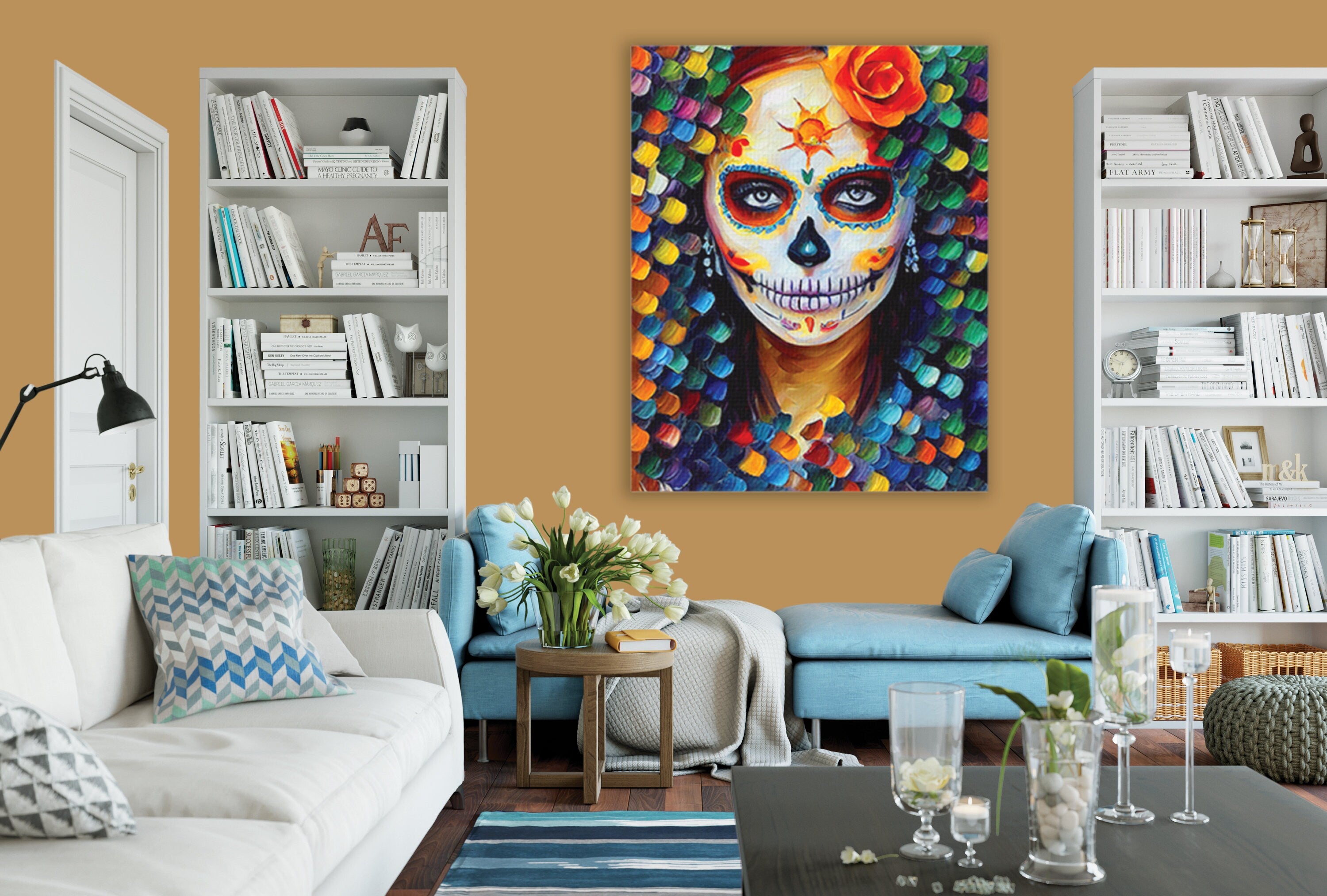 Sugar Skull Canvas – Dia De Los Muertos Art | Vibrant Flower Skull Print