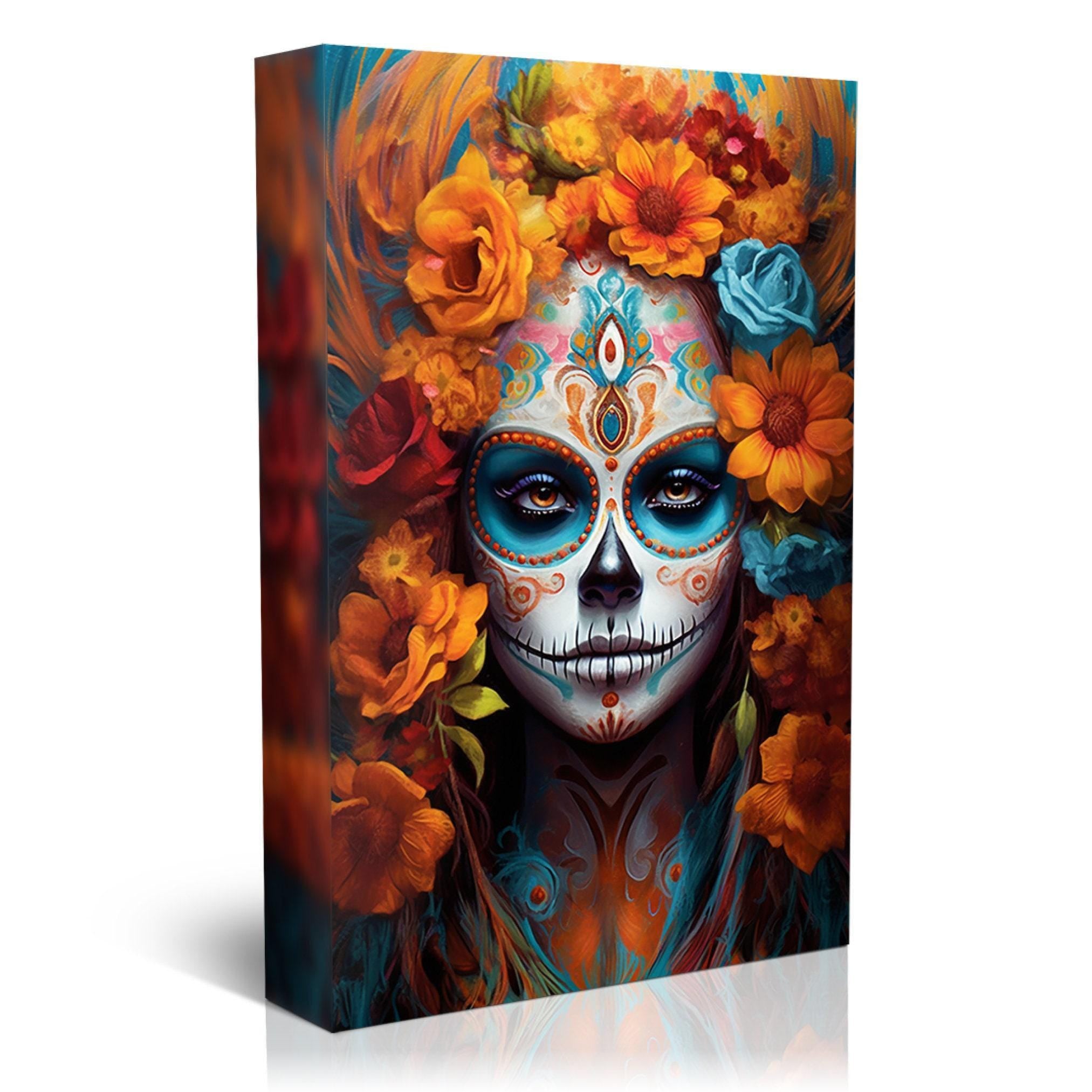 Sugar Skull Wall Art – Dia De Los Muertos Art | Large Floral Skull Canvas Print