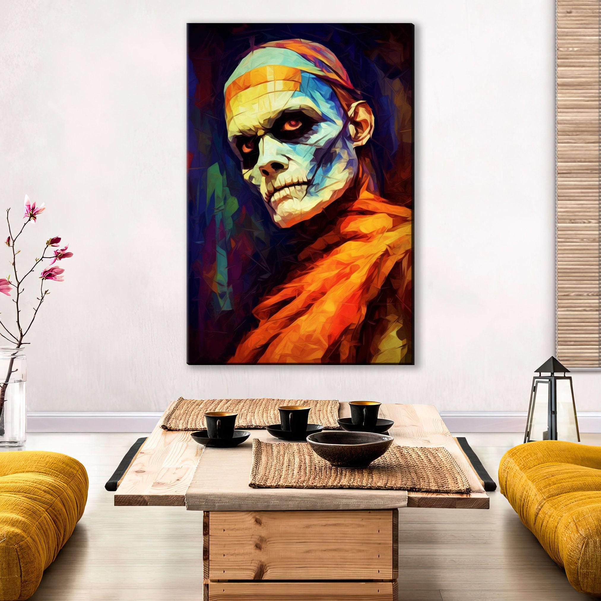 Halloween Mummy Wall Art - Scary Mummy Decor on Large Gallery Wrapped Canvas