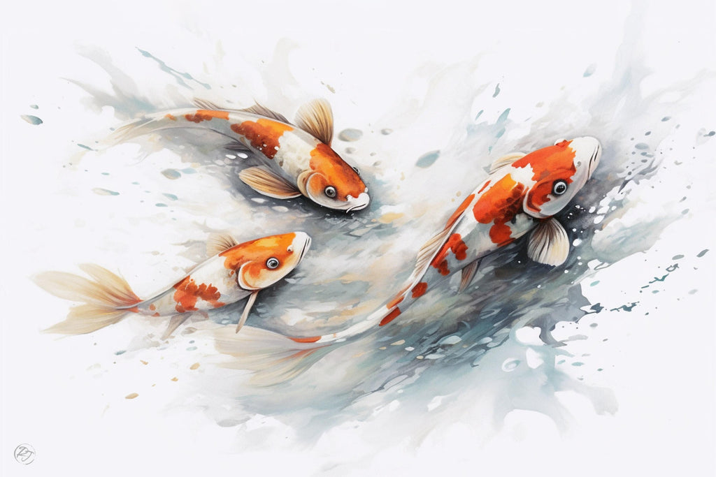 Serene Koi Fish Watercolor Wall Art - Giclee Print on Canvas, Artist Paper, Watercolor Paper, Available in Extra Large Sizes