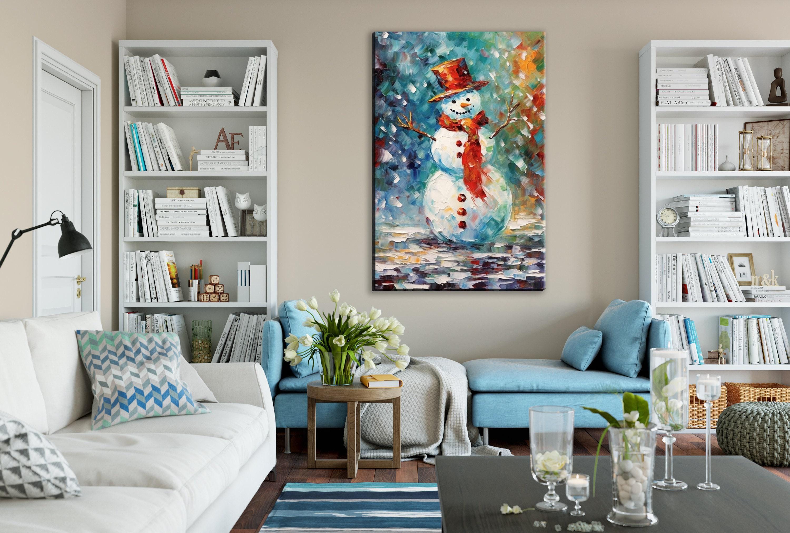 Frosty Snowman Wall Art - Xmas Canvas Print | Festive Winter Artwork on Gallery Wrapped Canvas
